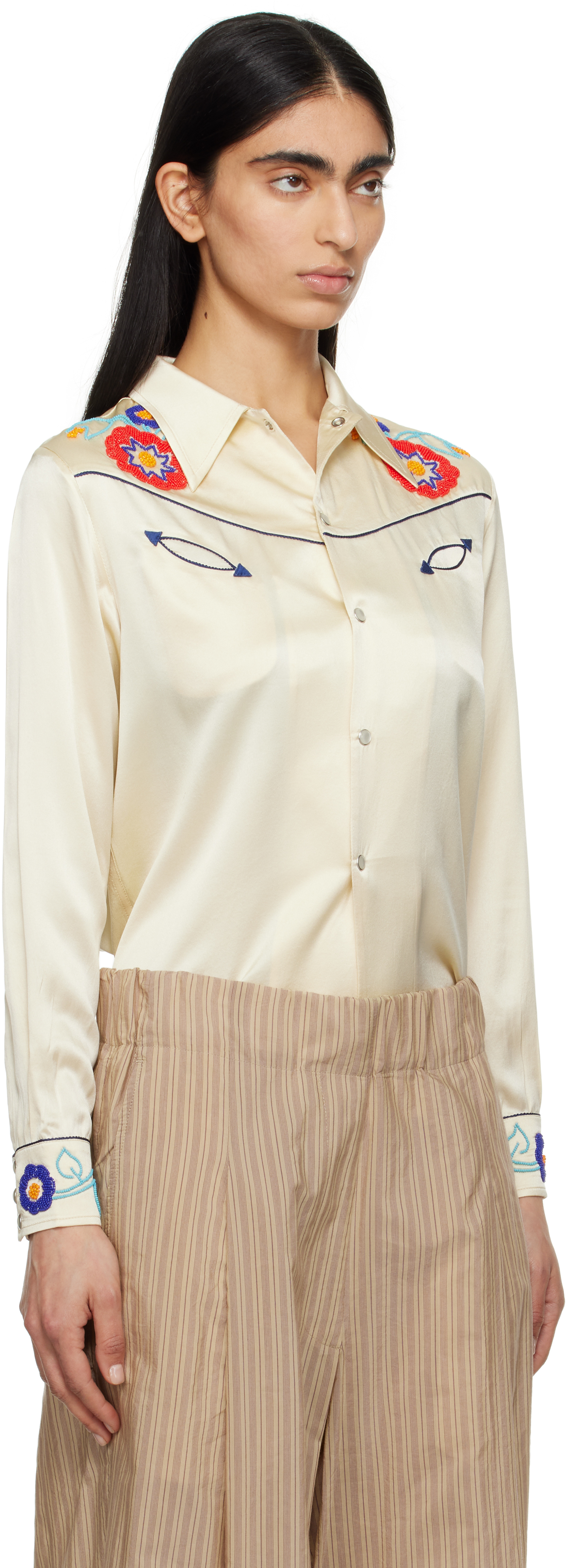 Shop Bode Beige Garden Party Western Shirt In Cream Multi Crmlt