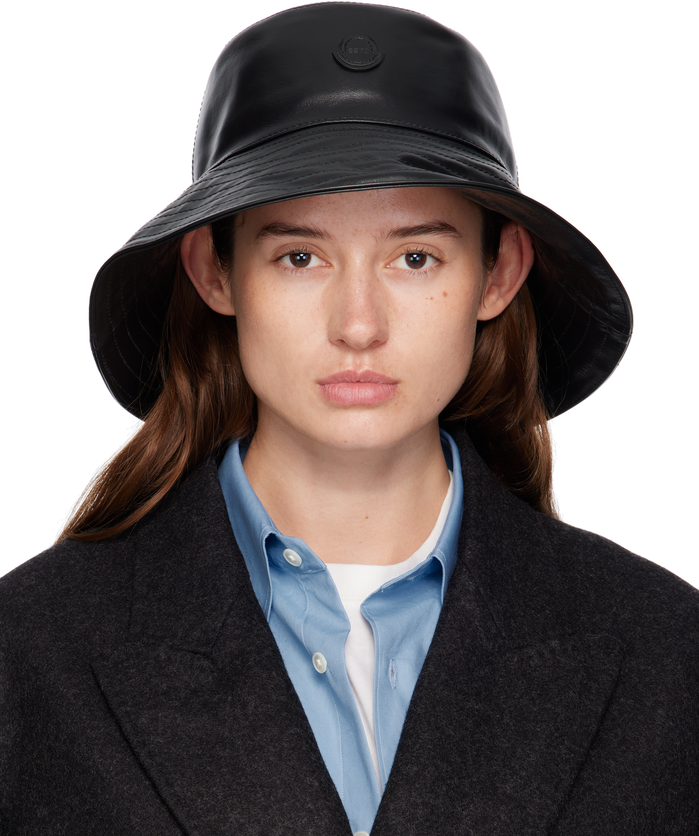 Moncler Genius Moncler X Ee72 Black Leather Bucket Hat In Brown