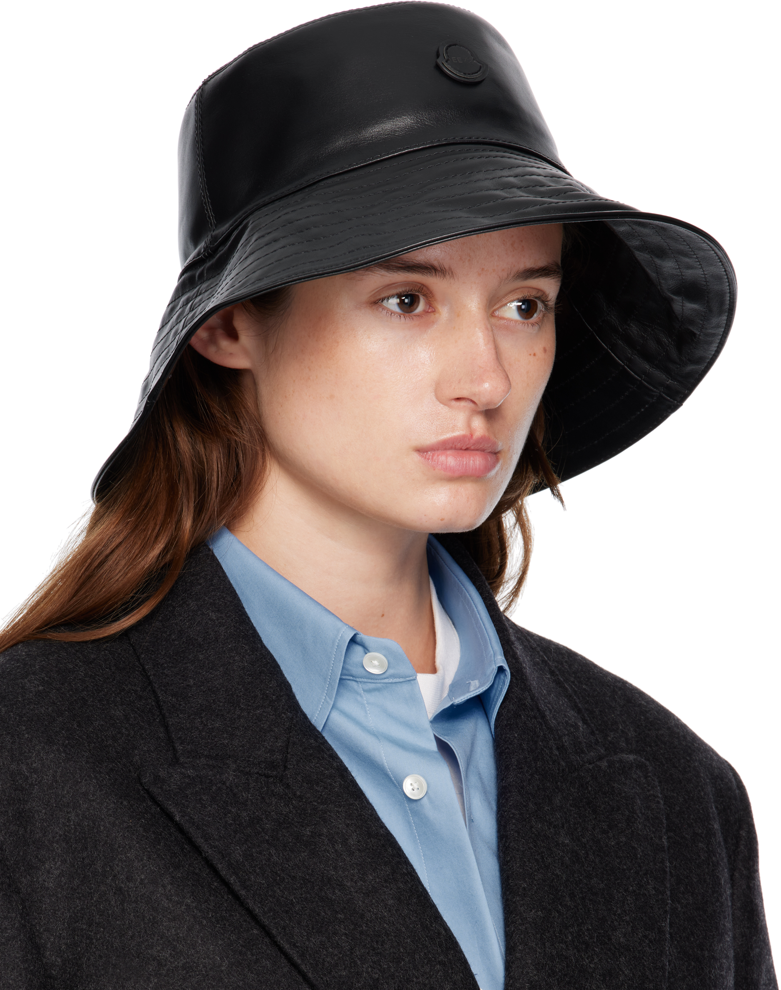 Moncler Genius Moncler X Ee72 Black Leather Bucket Hat In Brown