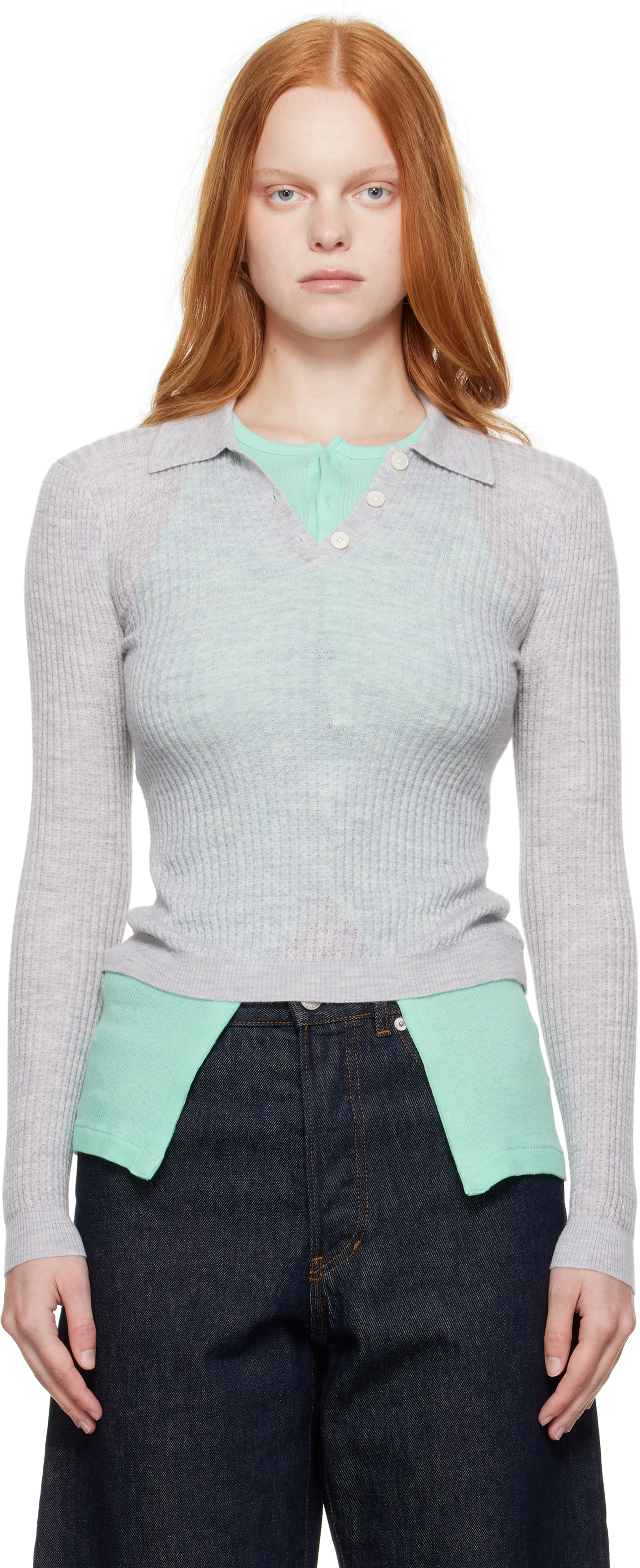 Gray LS Shrunken Polo