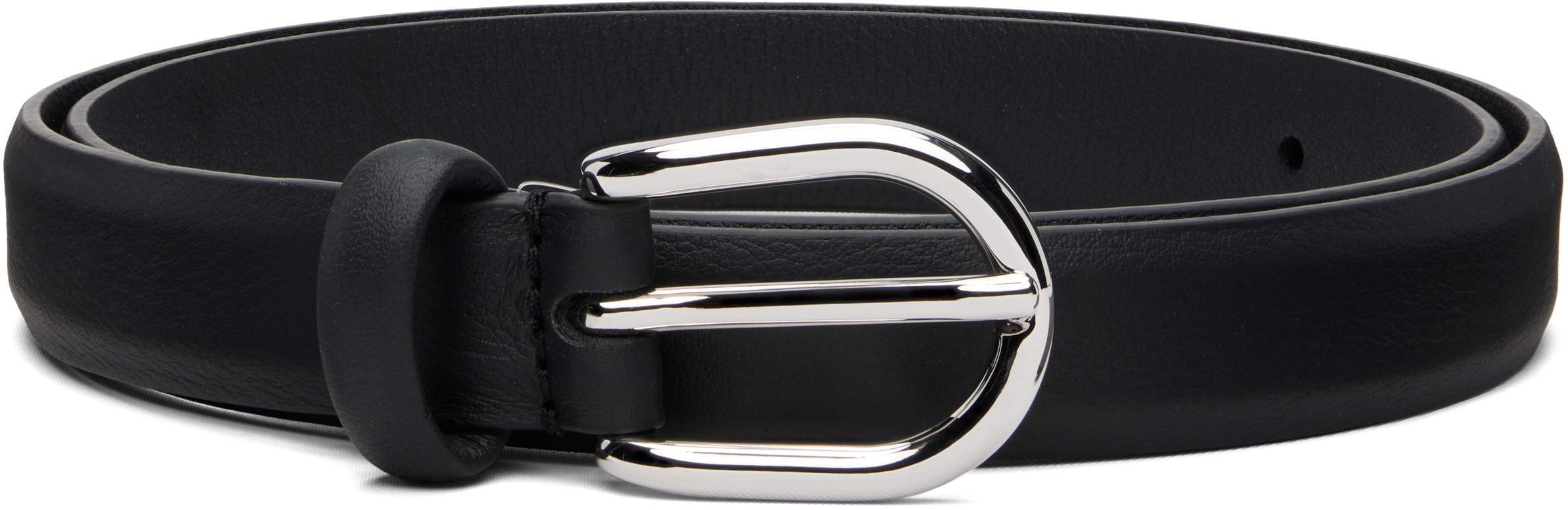 Black Skinny Nappy Calf Leather Buckle Belt