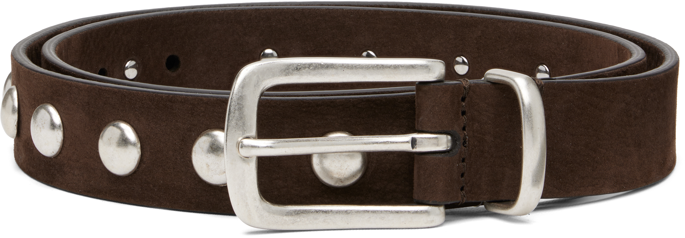 Brown Slim English Studded Nubuck Belt