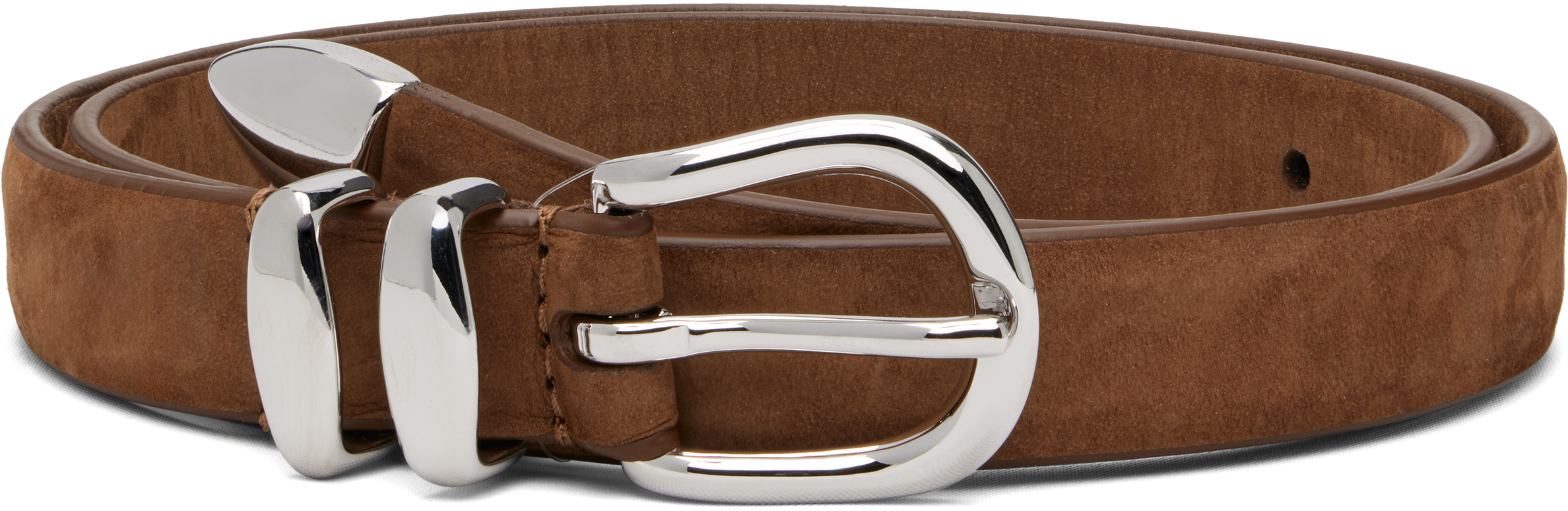 Brown Skinny Nubuck Leather Belt