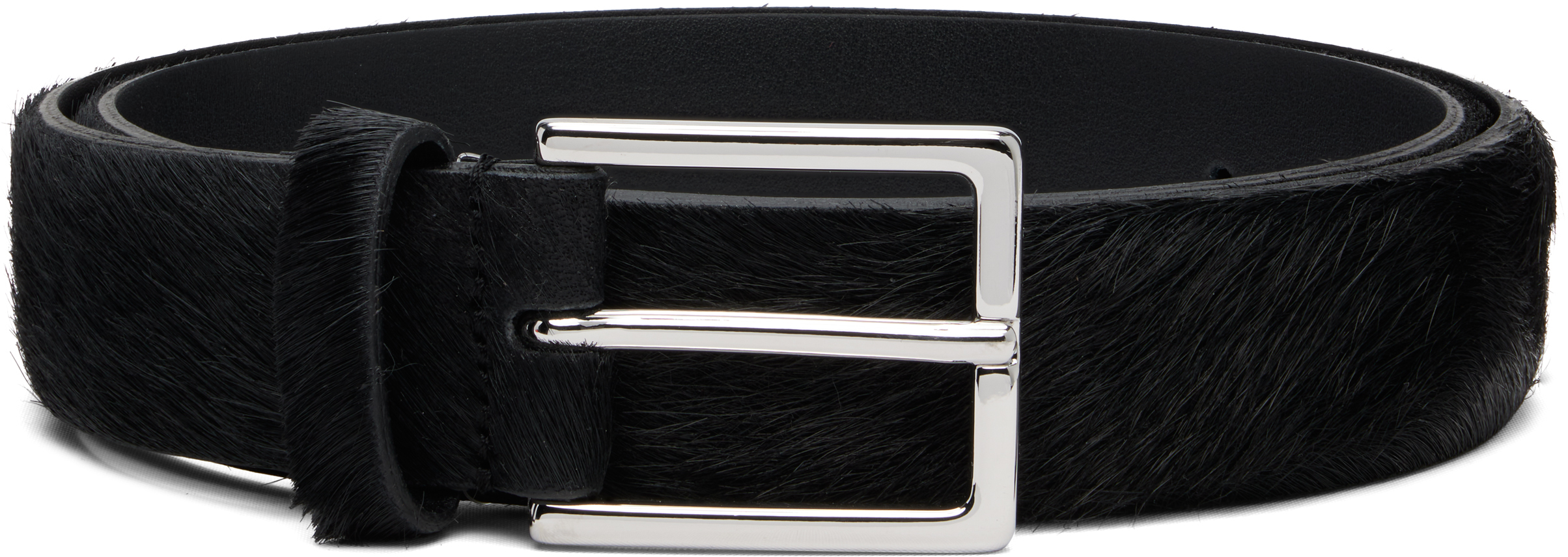 Black Narrow Pony Leather Buckle Belt