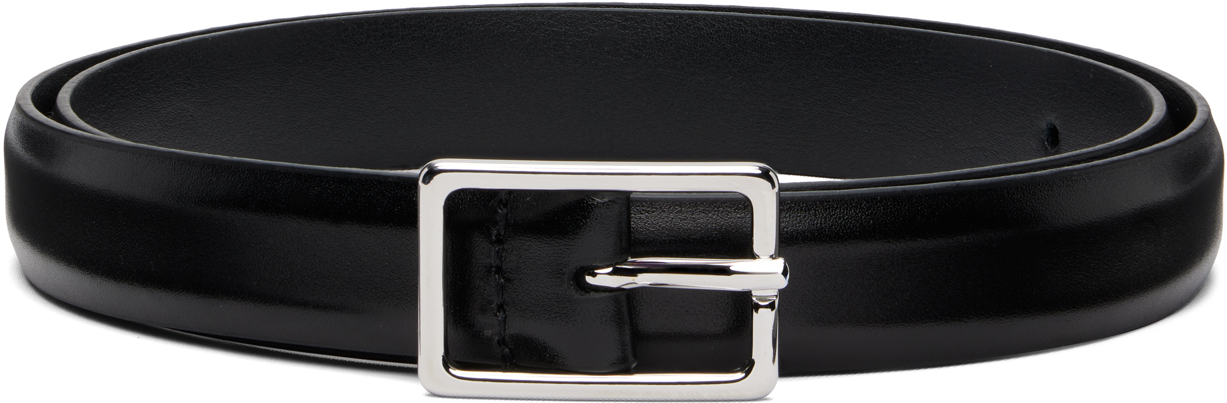 Black Skinny French Calfskin Rectangular Buckle Belt