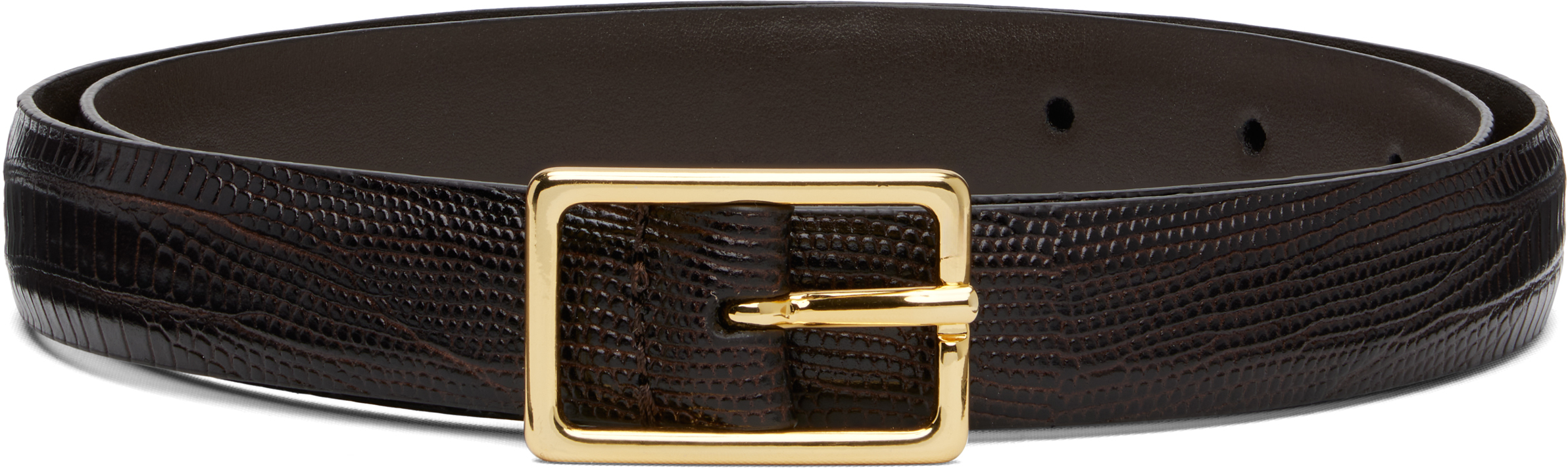 Brown Skinny Lizard Rectangular Buckle Belt