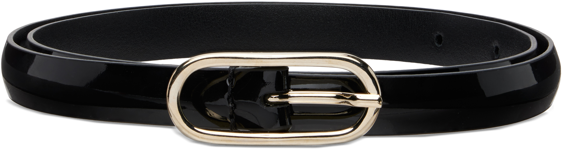 Black Super Skinny Leather Oval Buckle Belt