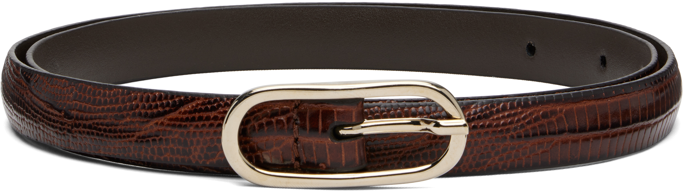 Tan Super Skinny Lizard Leather Oval Buckle Belt