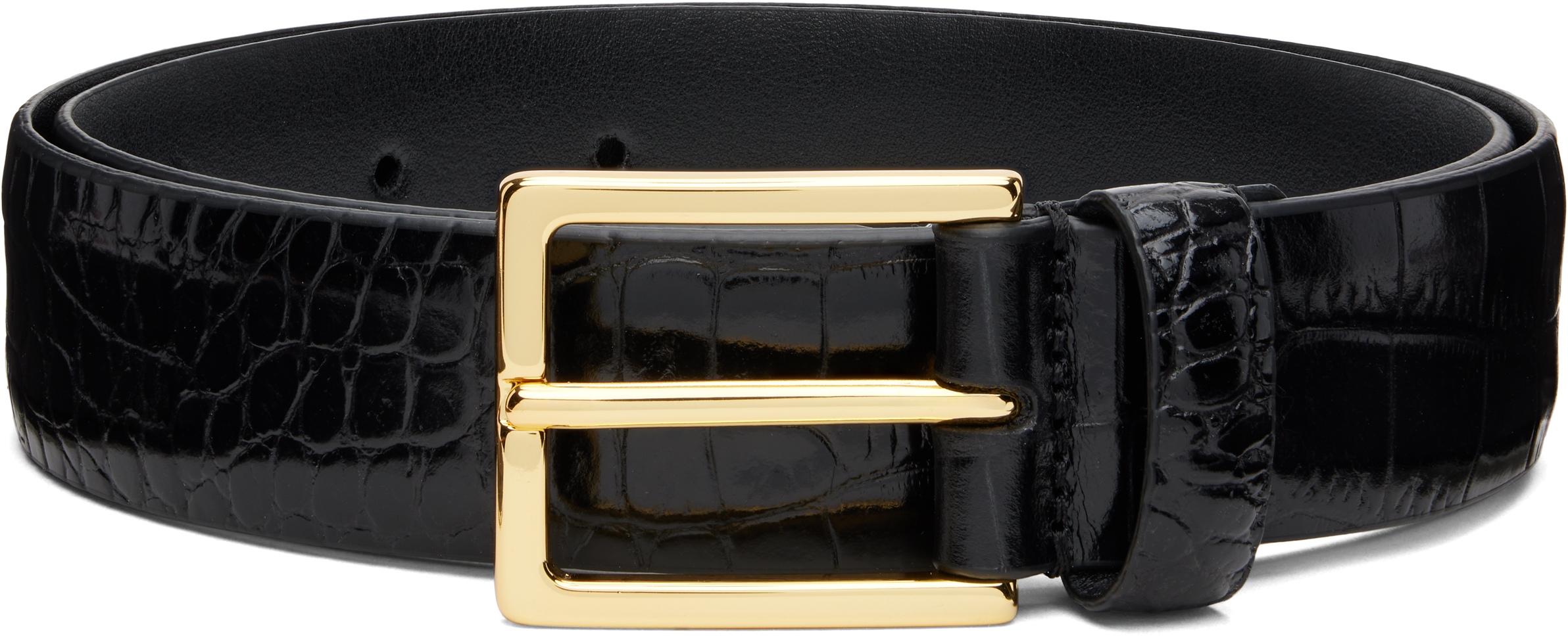 Black Narrow Semi Formal Croc Belt