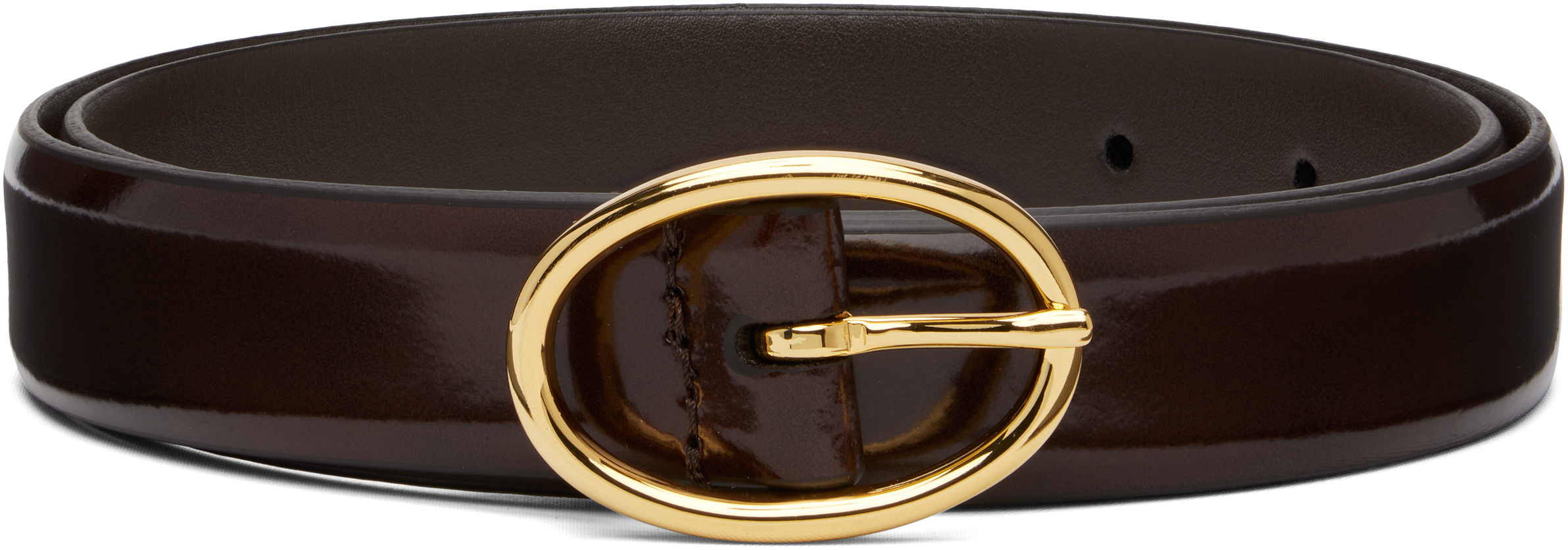 Brown Shiny Leather Oval Buckle Belt
