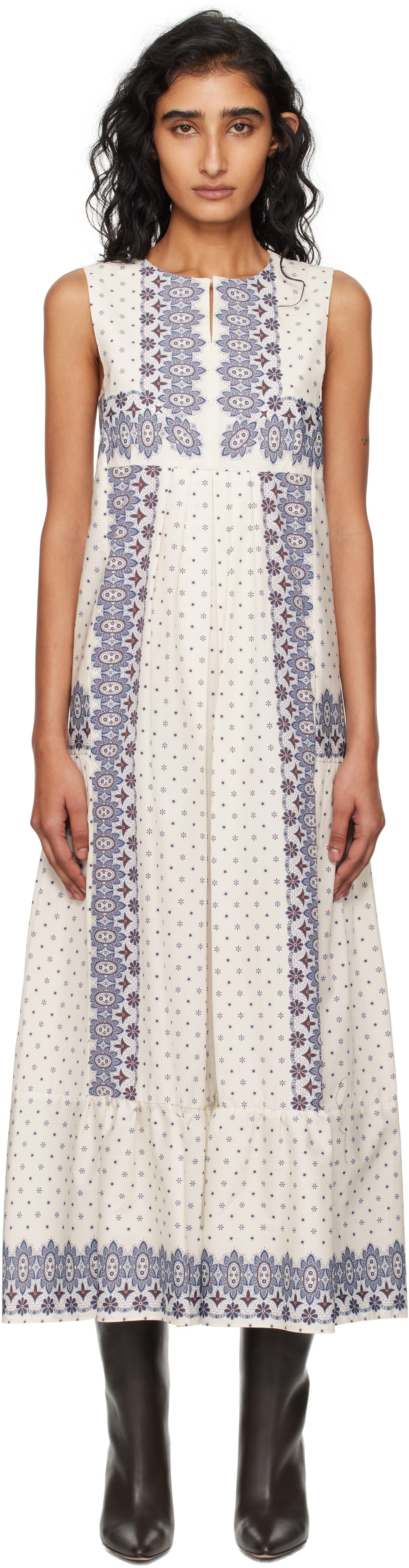 Weekend Max Mara Cotton Printed Midi Dress In Blue