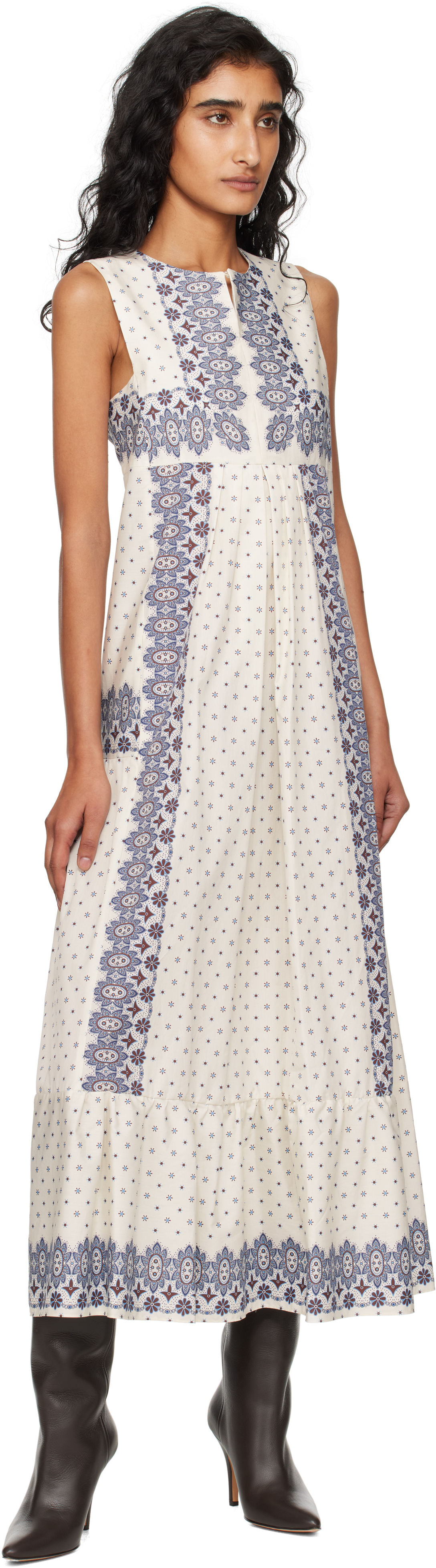 Weekend Max Mara Cotton Printed Midi Dress In Blue