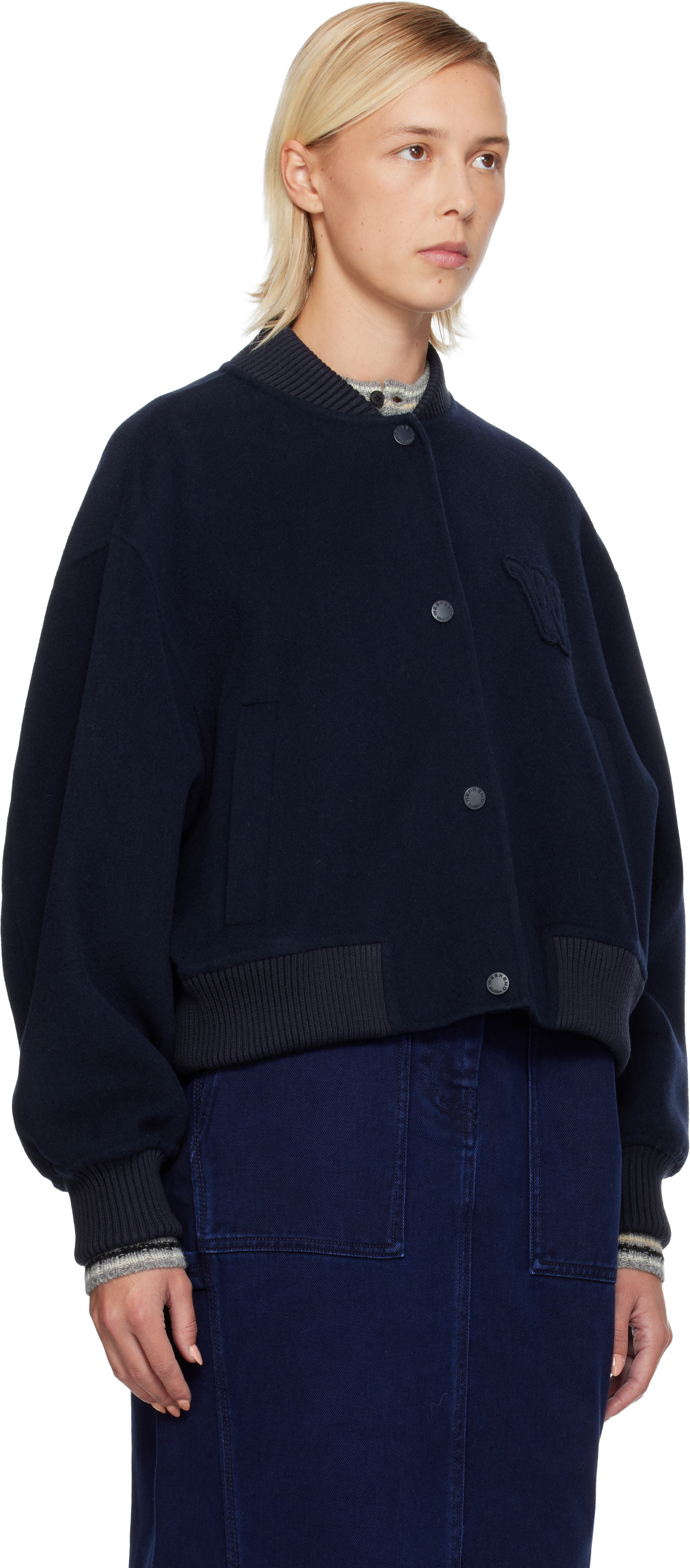 Weekend Max Mara Navy Zelante Bomber Jacket In Blue