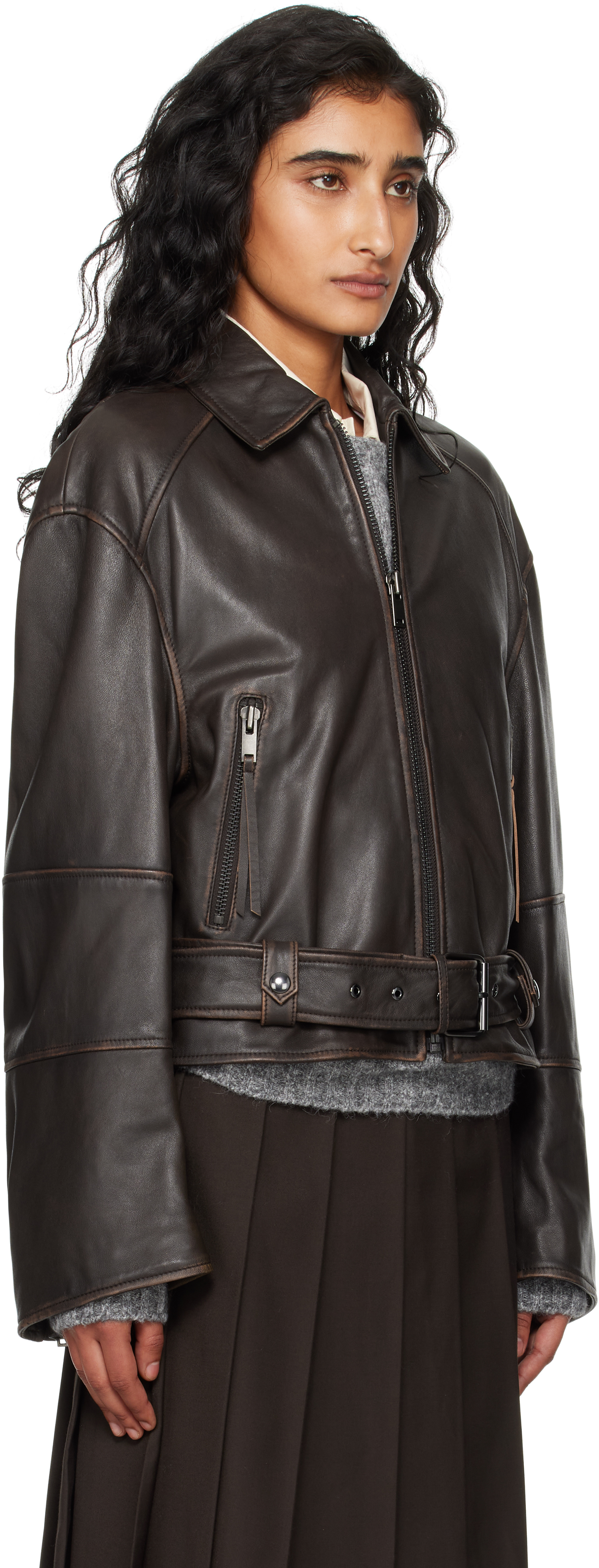 Weekend Max Mara Brown Egizio Leather Jacket