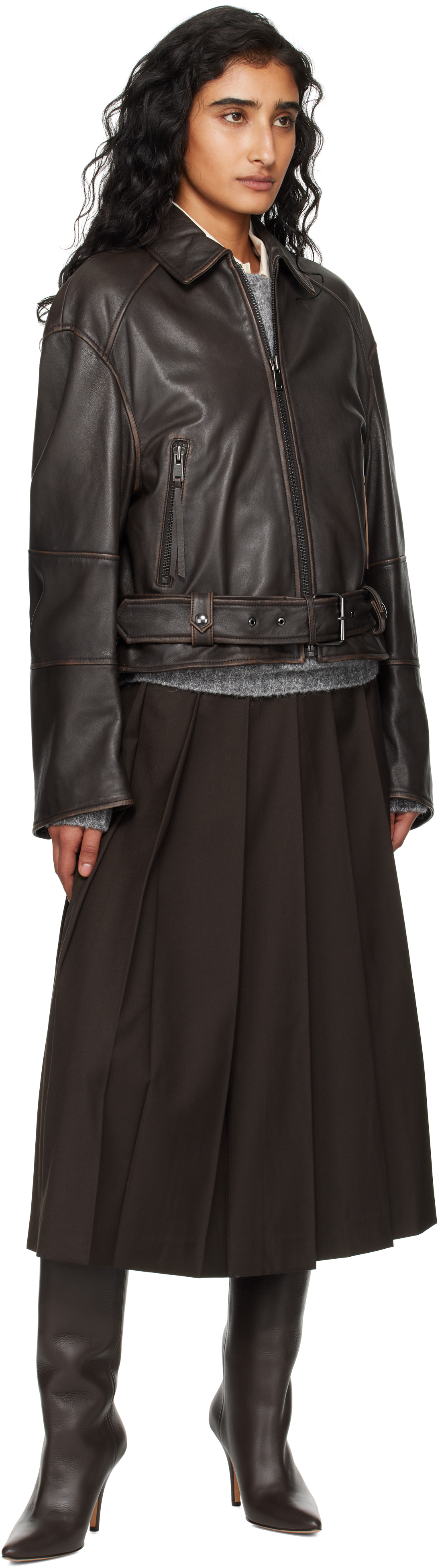 Weekend Max Mara Brown Egizio Leather Jacket