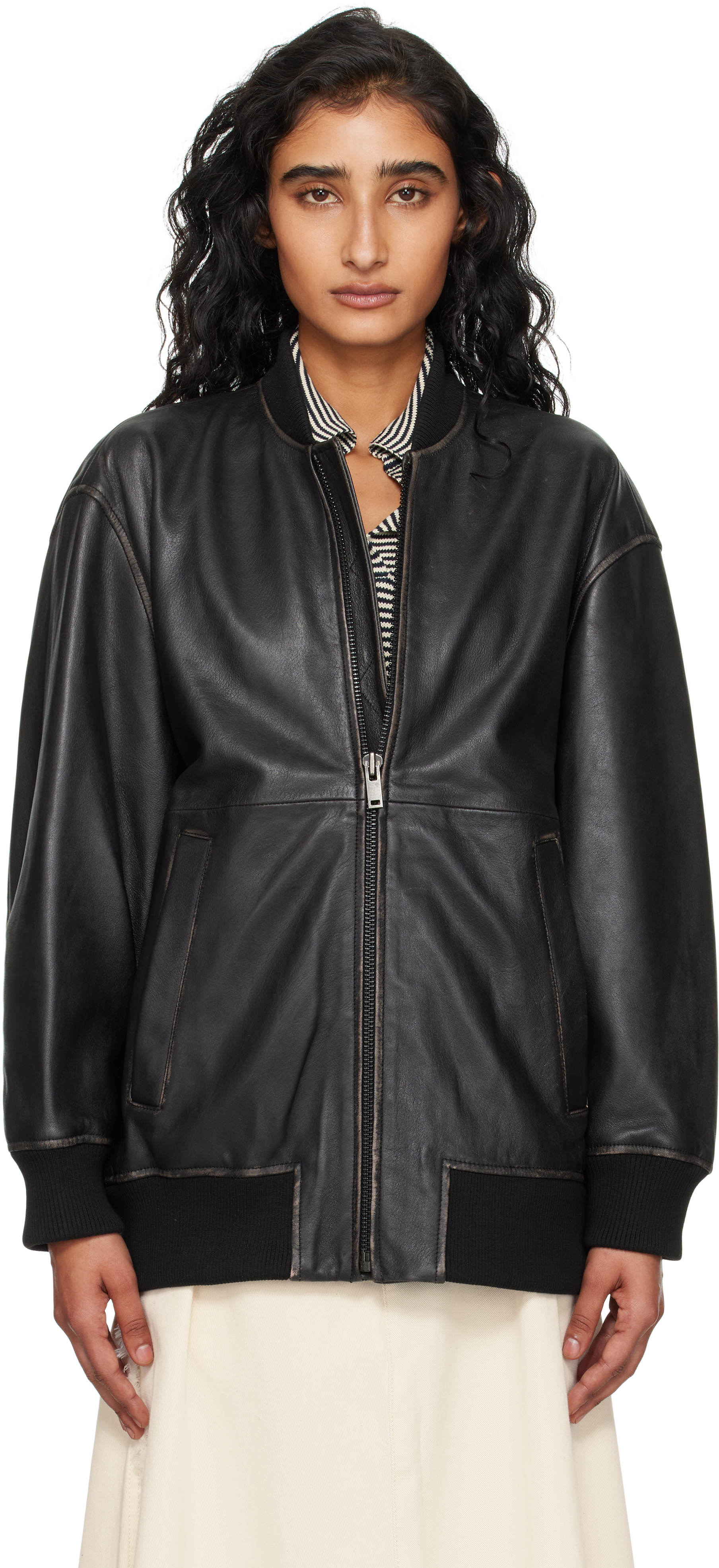 Weekend Max Mara Black Tattico Leather Jacket In Black