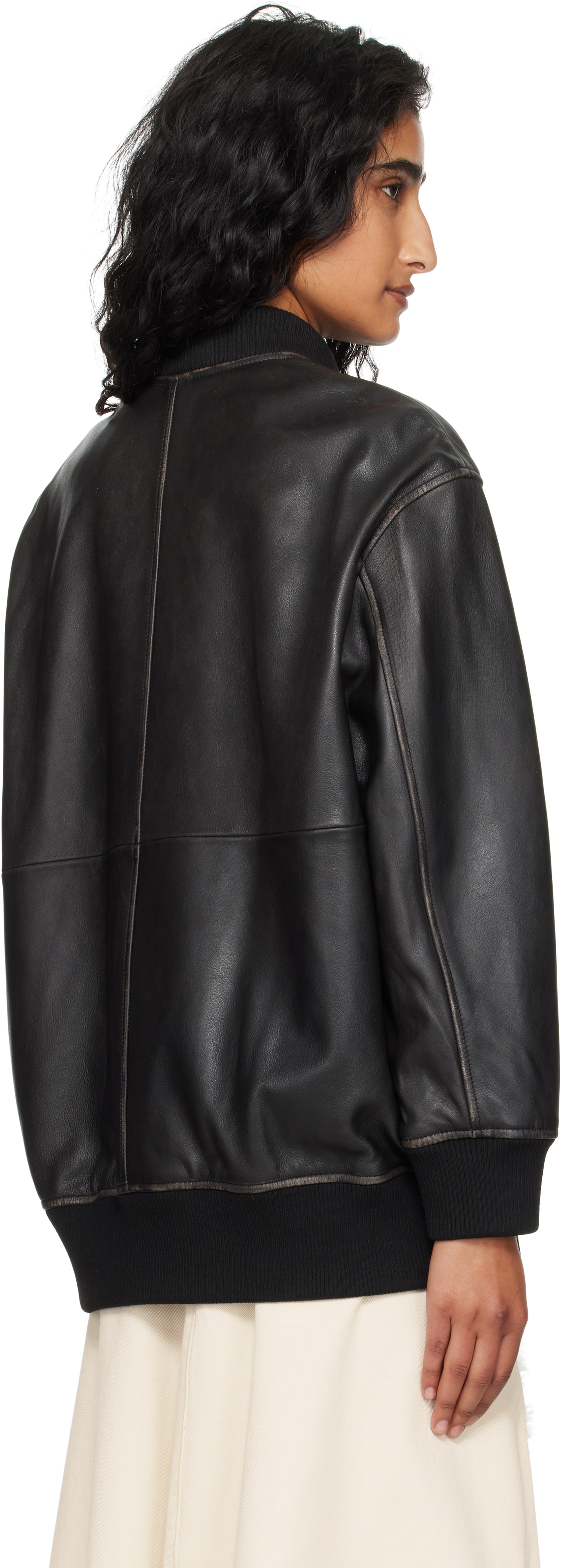 Weekend Max Mara Black Tattico Leather Jacket In Black