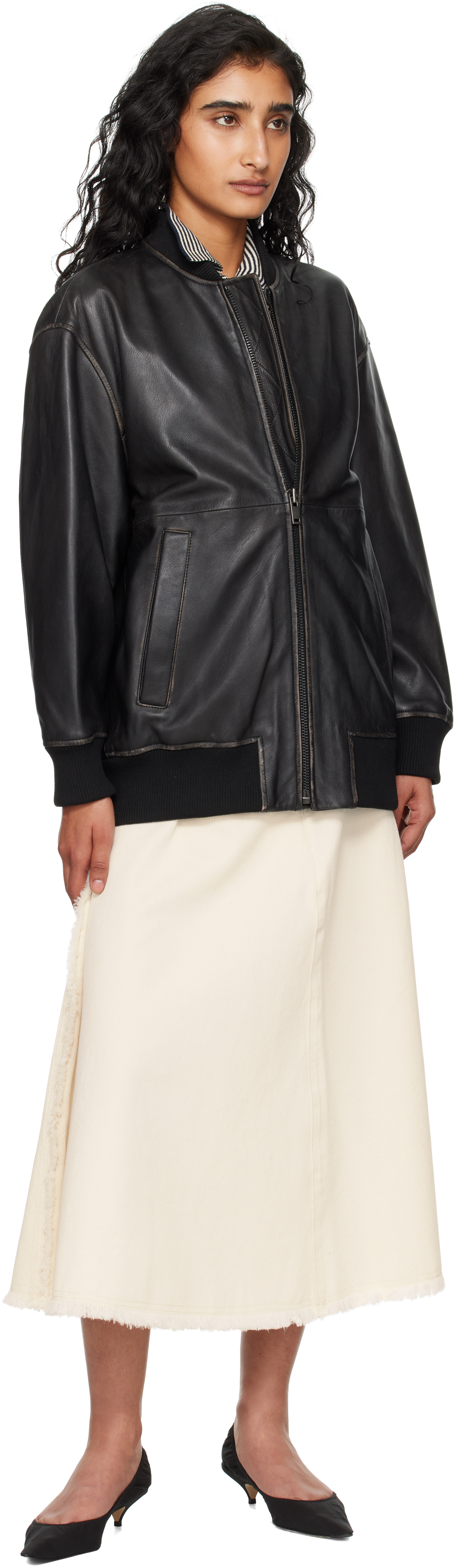 Weekend Max Mara Black Tattico Leather Jacket In Black