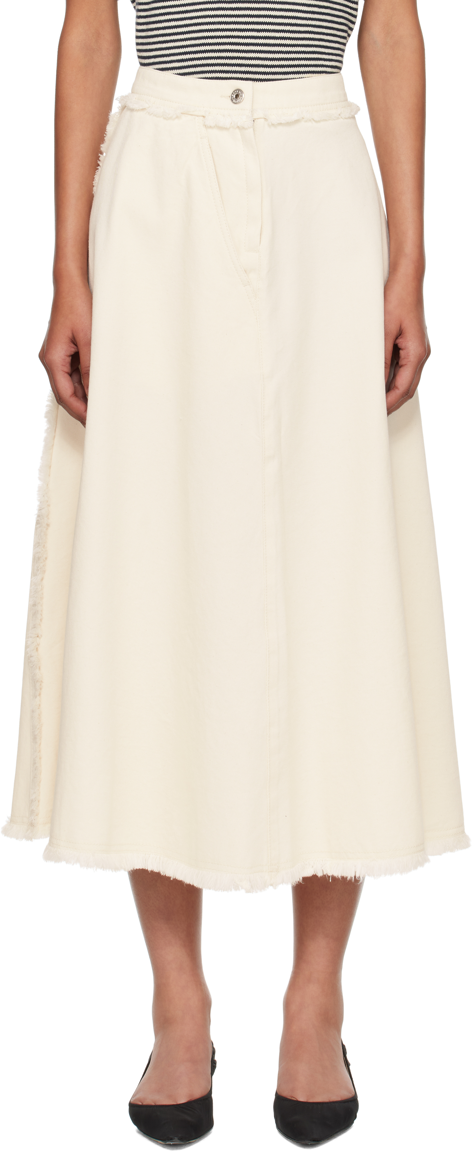 スカート Max Mara X Weekend Folk White Midi Skirt Weekend Max Mara: Off-White Alvaro Midi Skirt | SSENSE