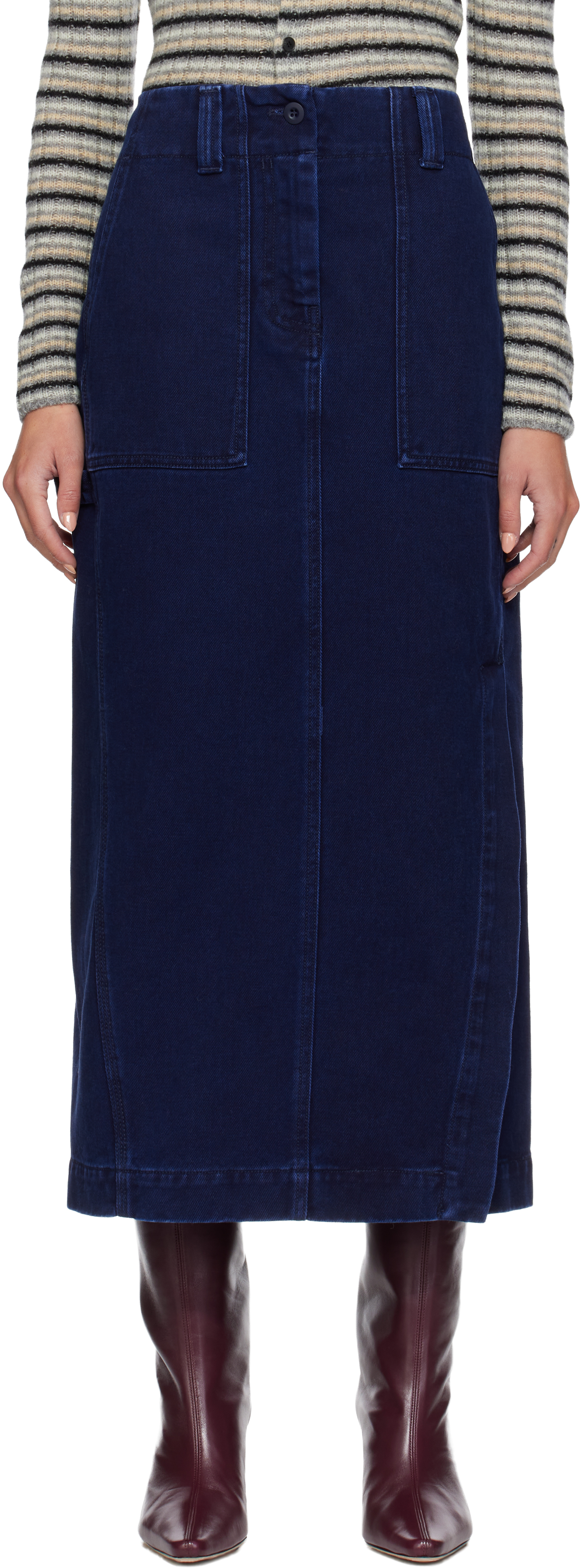 Weekend Max Mara Navy Valika Denim Maxi Skirt In Blue