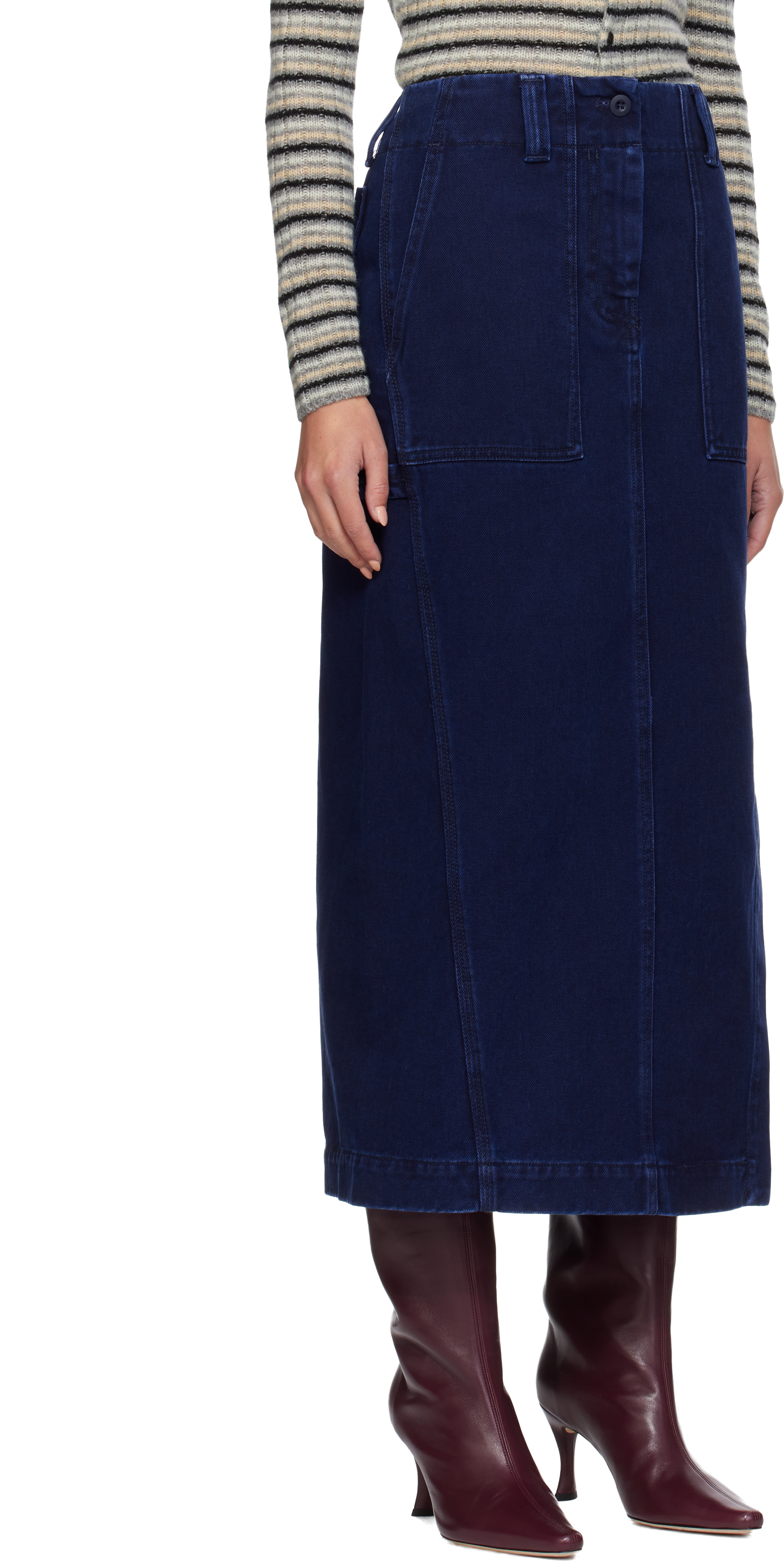 Weekend Max Mara Navy Valika Denim Maxi Skirt In Blue