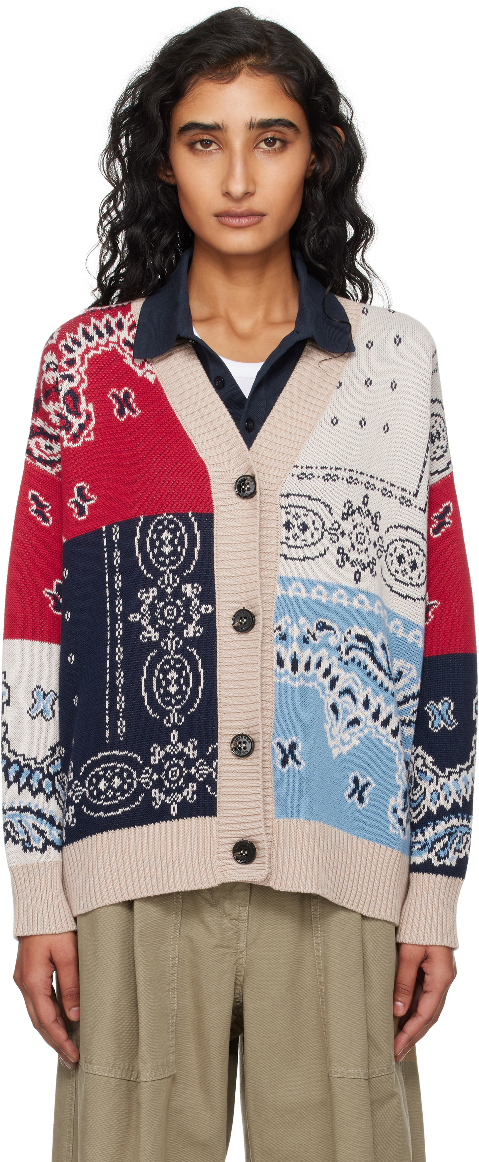 Weekend Max Mara Cotton Oversized Jacquard Cardigan In Blue
