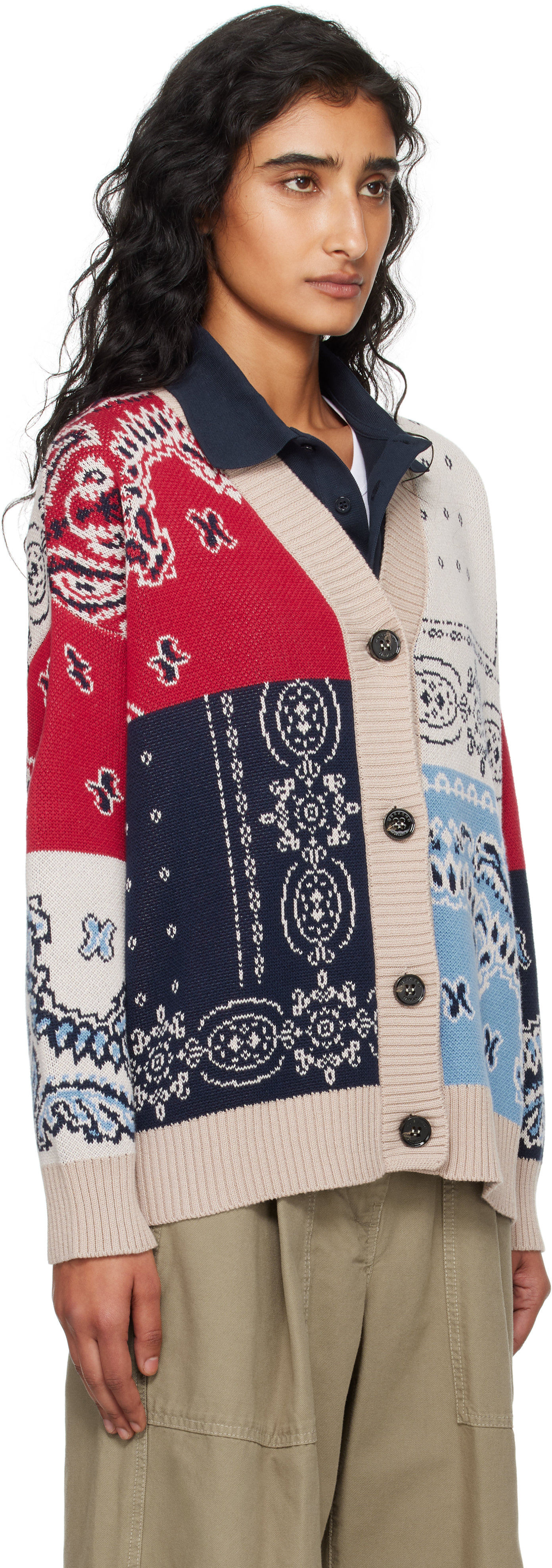 Weekend Max Mara Cotton Oversized Jacquard Cardigan In Blue