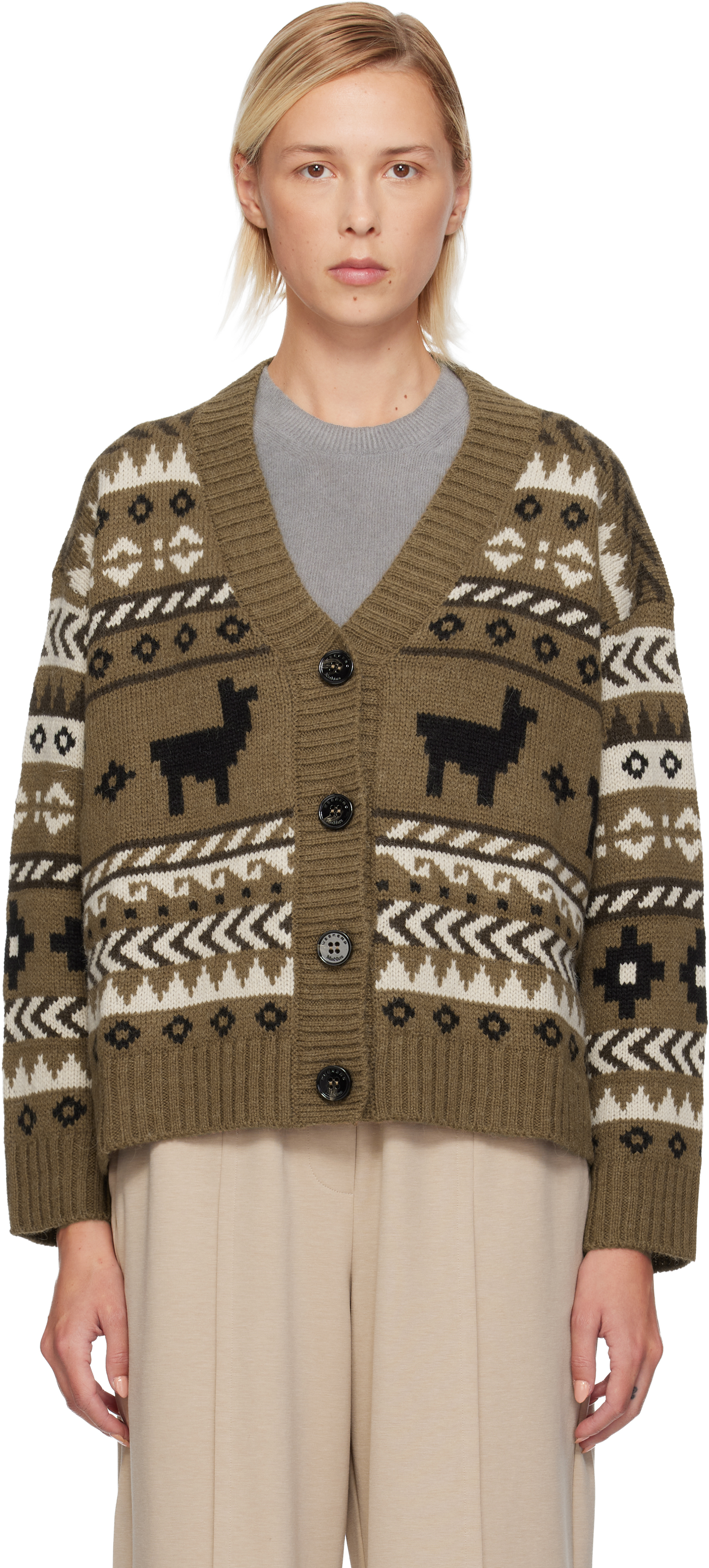 Weekend Max Mara Brown Ovatta Cardigan In Green