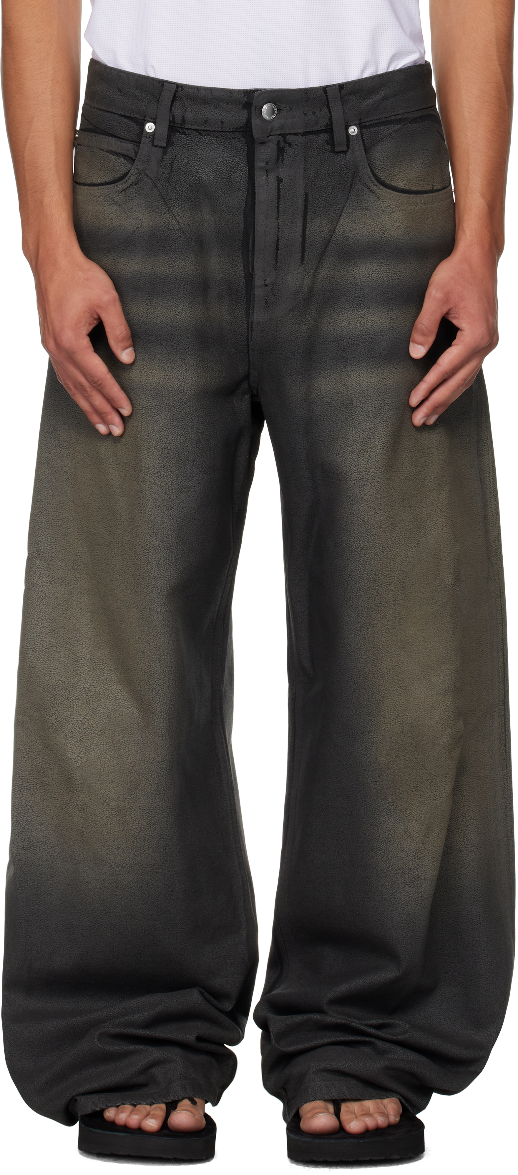 Alexander Wang Black Leather Look Relaxed Jeans In Brown