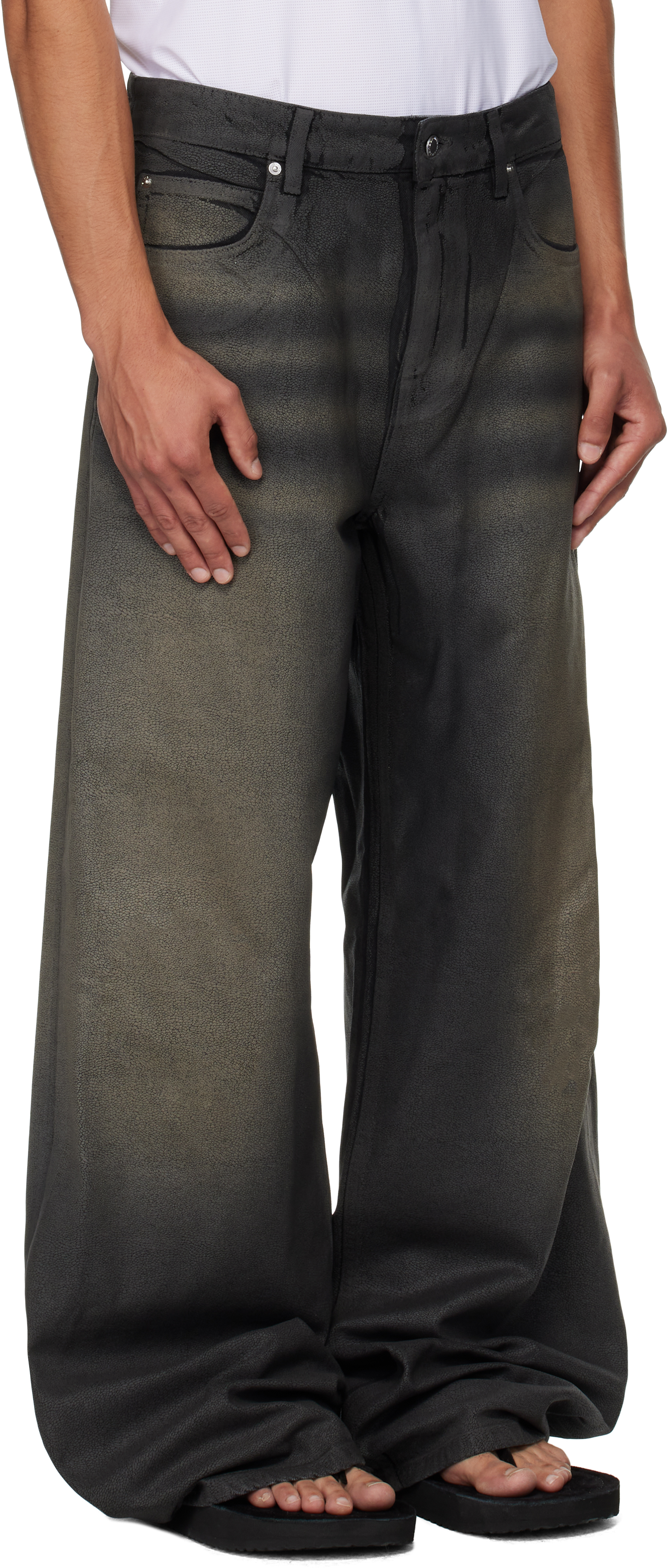 Alexander Wang Black Leather Look Relaxed Jeans In Brown