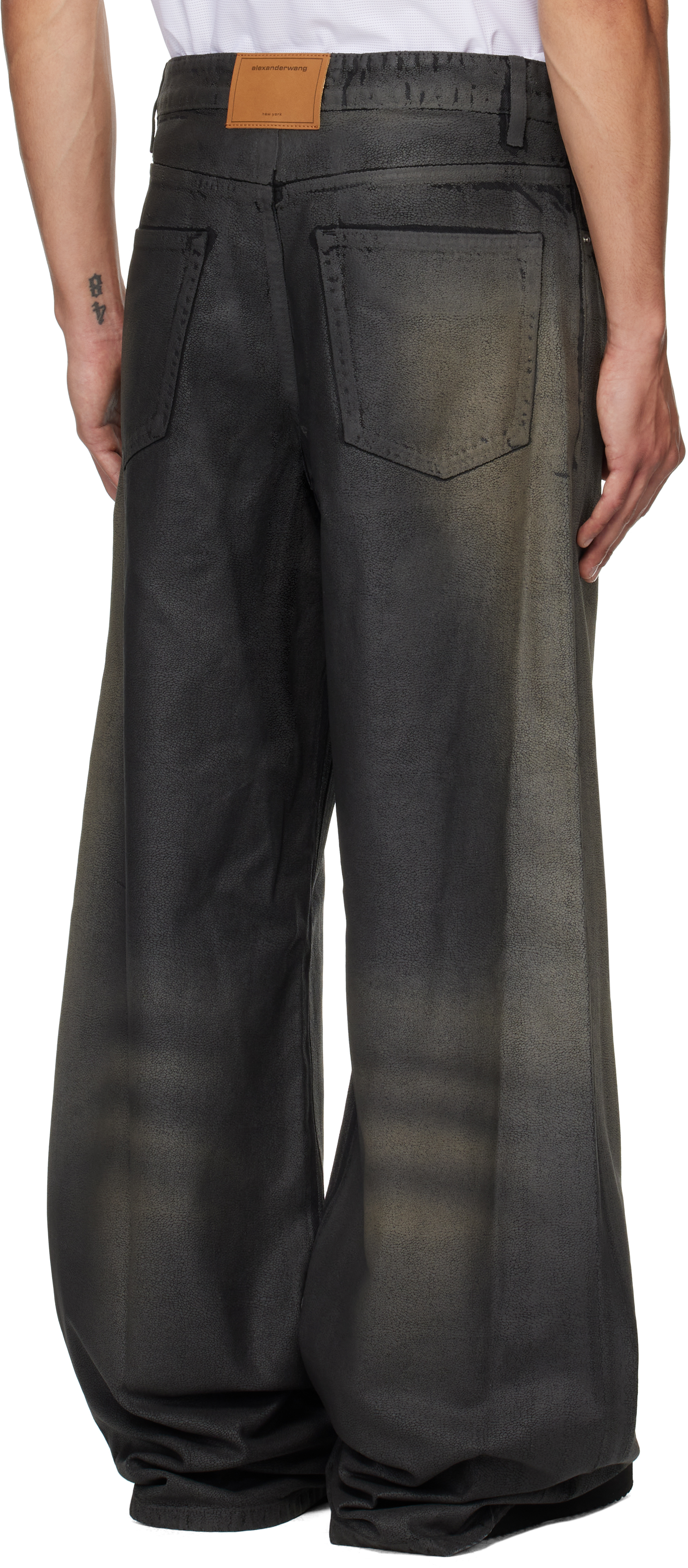 Alexander Wang Black Leather Look Relaxed Jeans In Brown