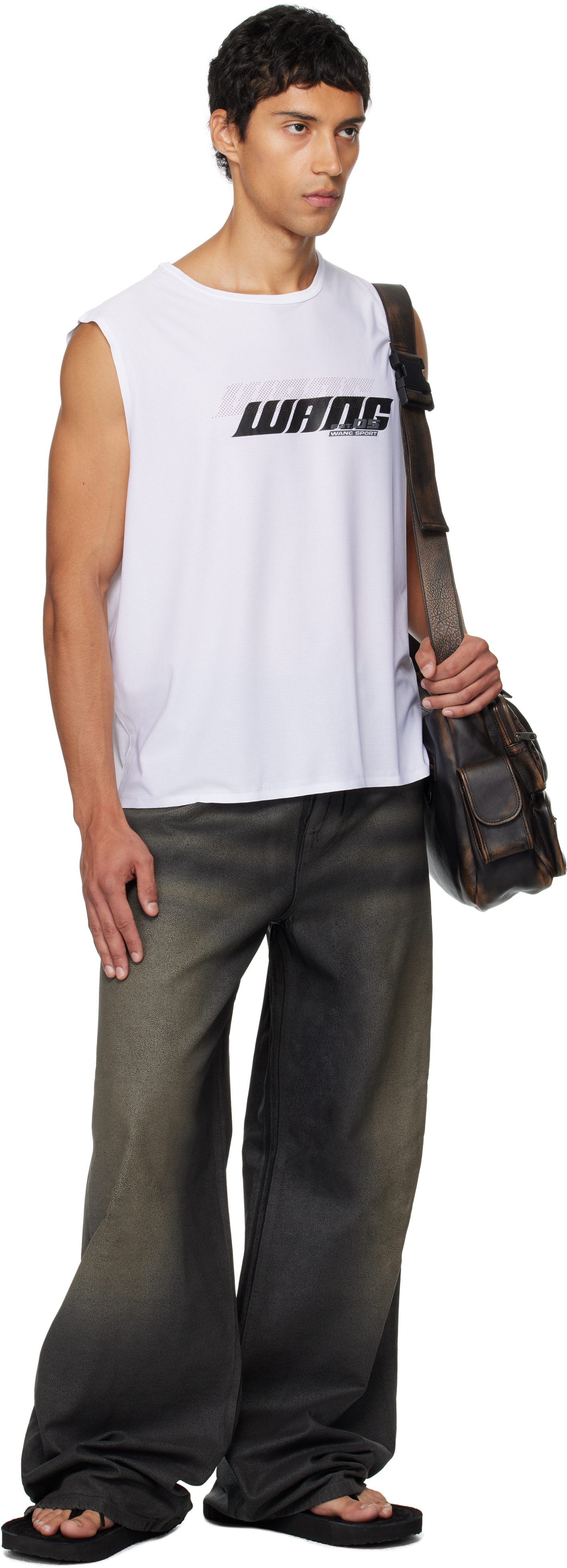 Alexander Wang Black Leather Look Relaxed Jeans In Brown