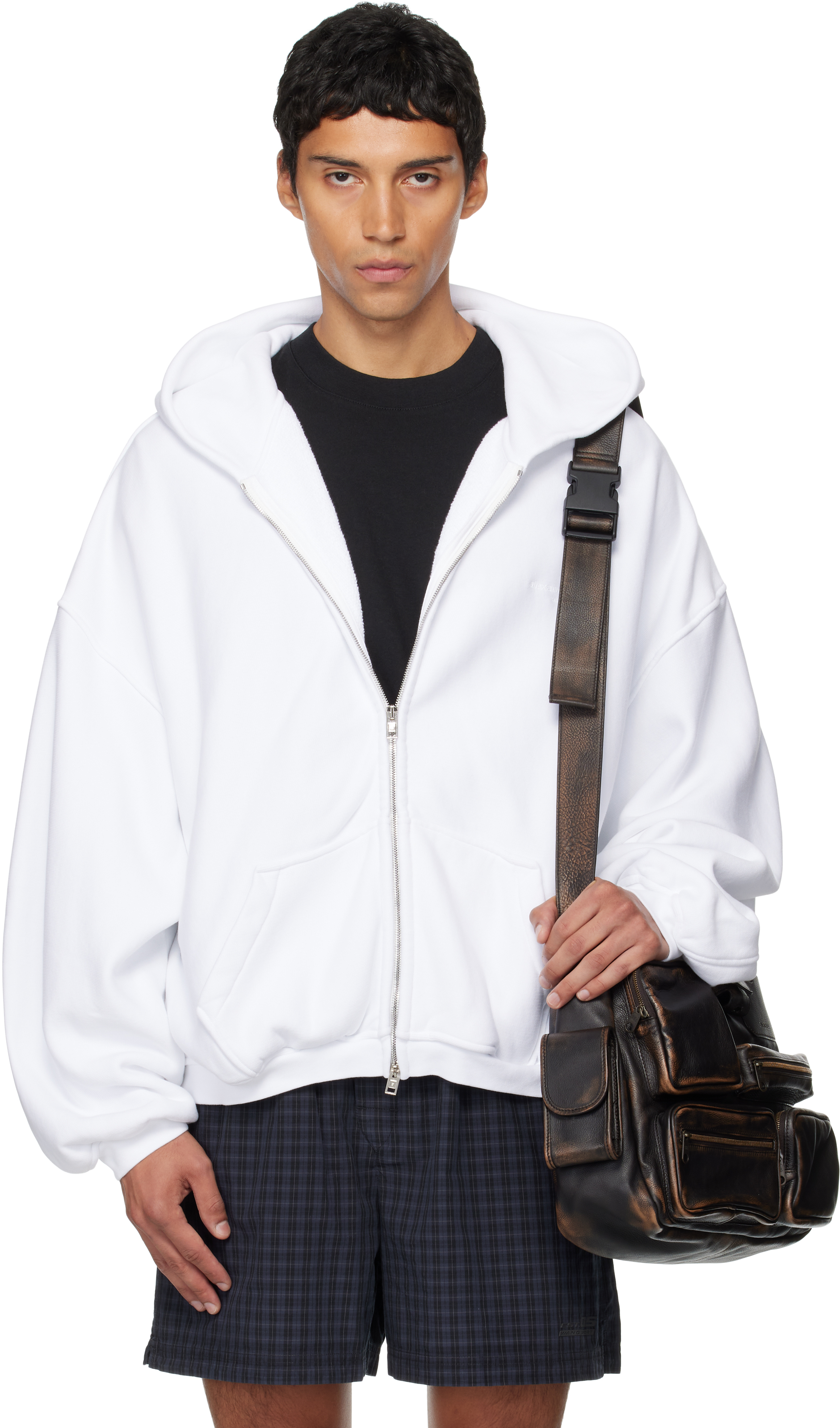 Alexander Wang White Graphic Logo Zip Hoodie In White