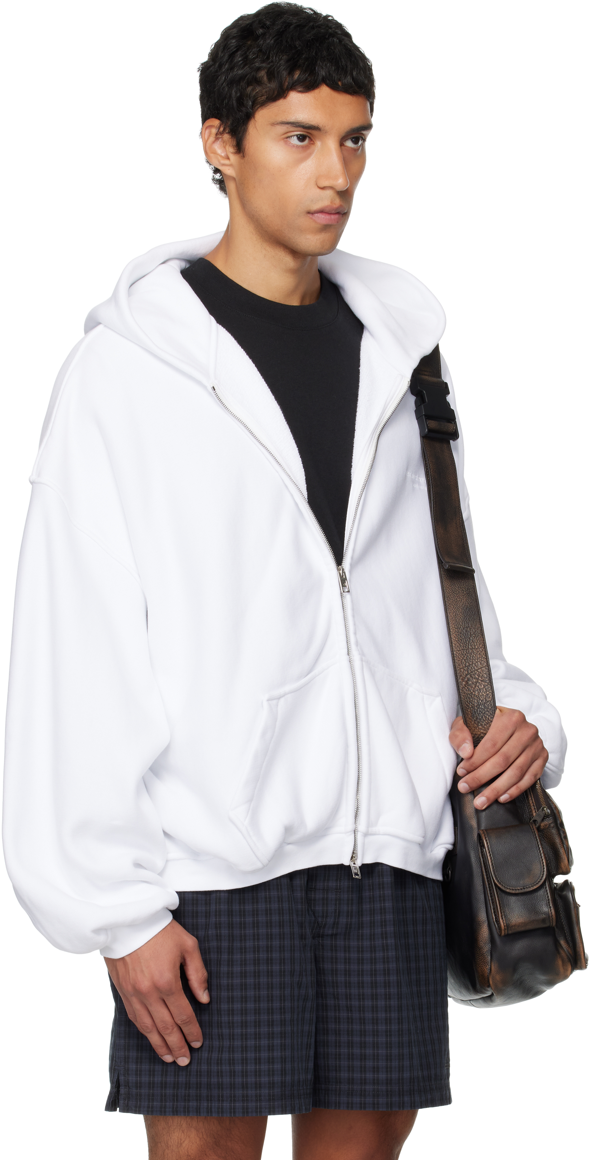 Alexander Wang White Graphic Logo Zip Hoodie In White