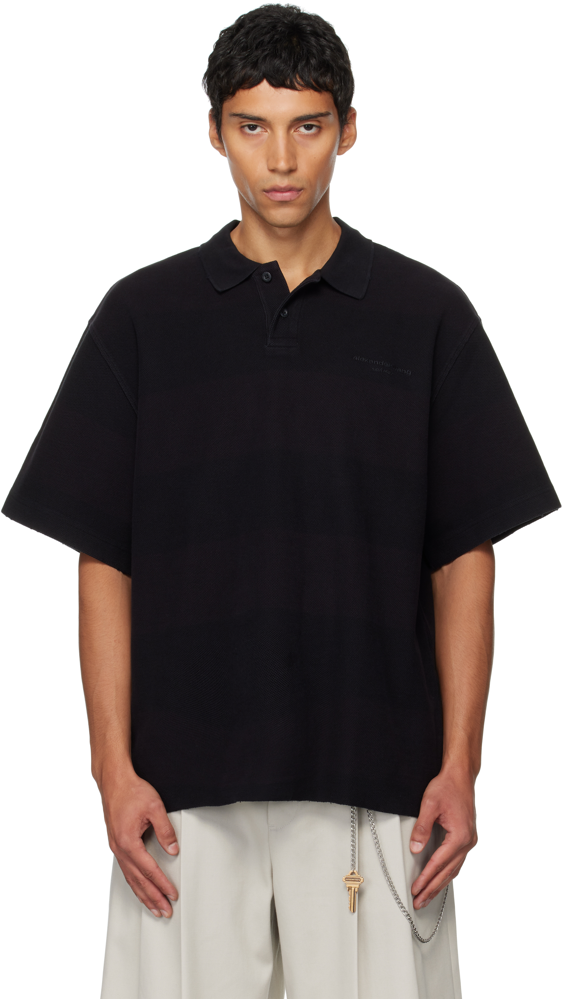 Alexander Wang Black Rib Short Sleeve Polo In Black