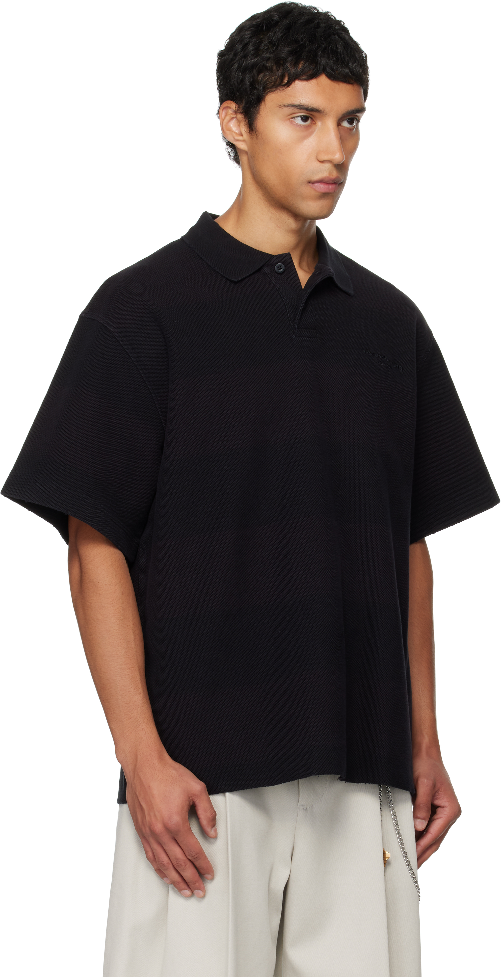 Alexander Wang Black Rib Short Sleeve Polo In Black