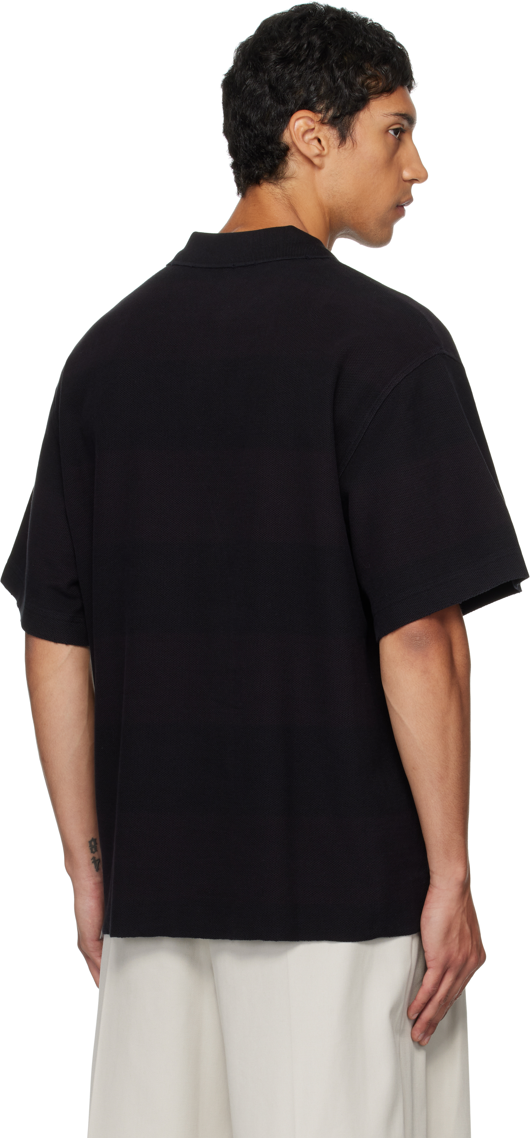 Alexander Wang Black Rib Short Sleeve Polo In Black
