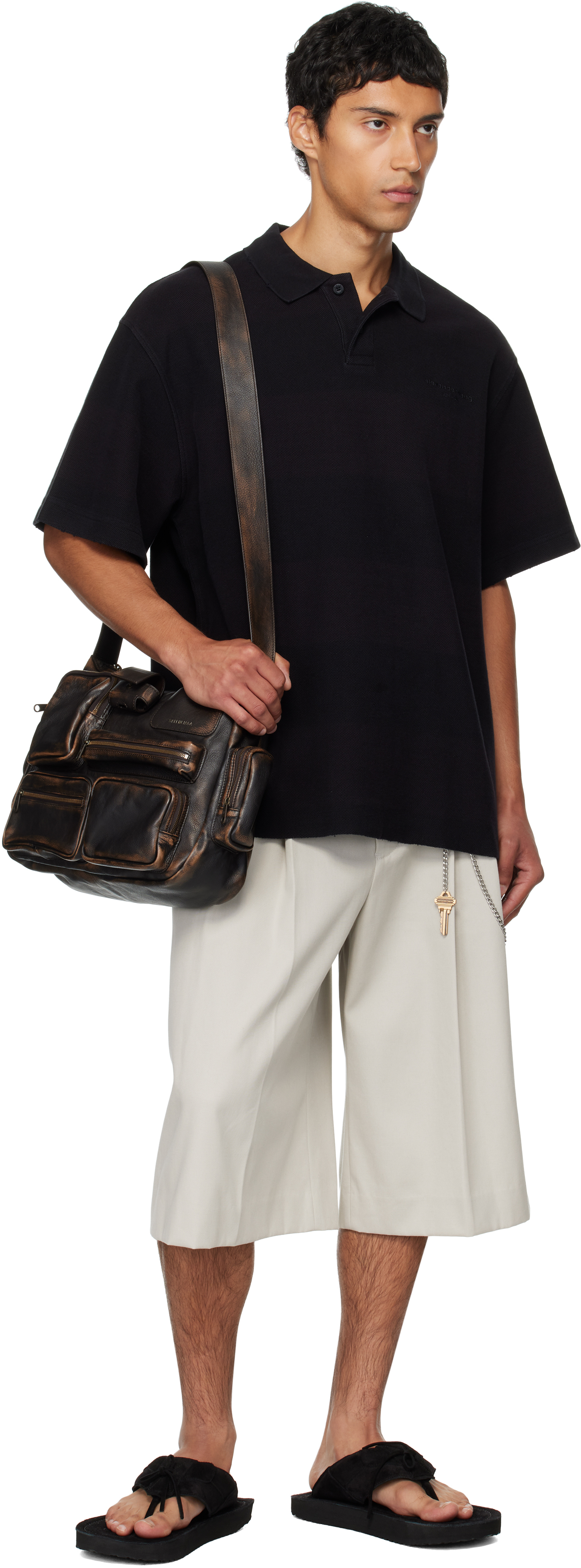 Alexander Wang Black Rib Short Sleeve Polo In Black