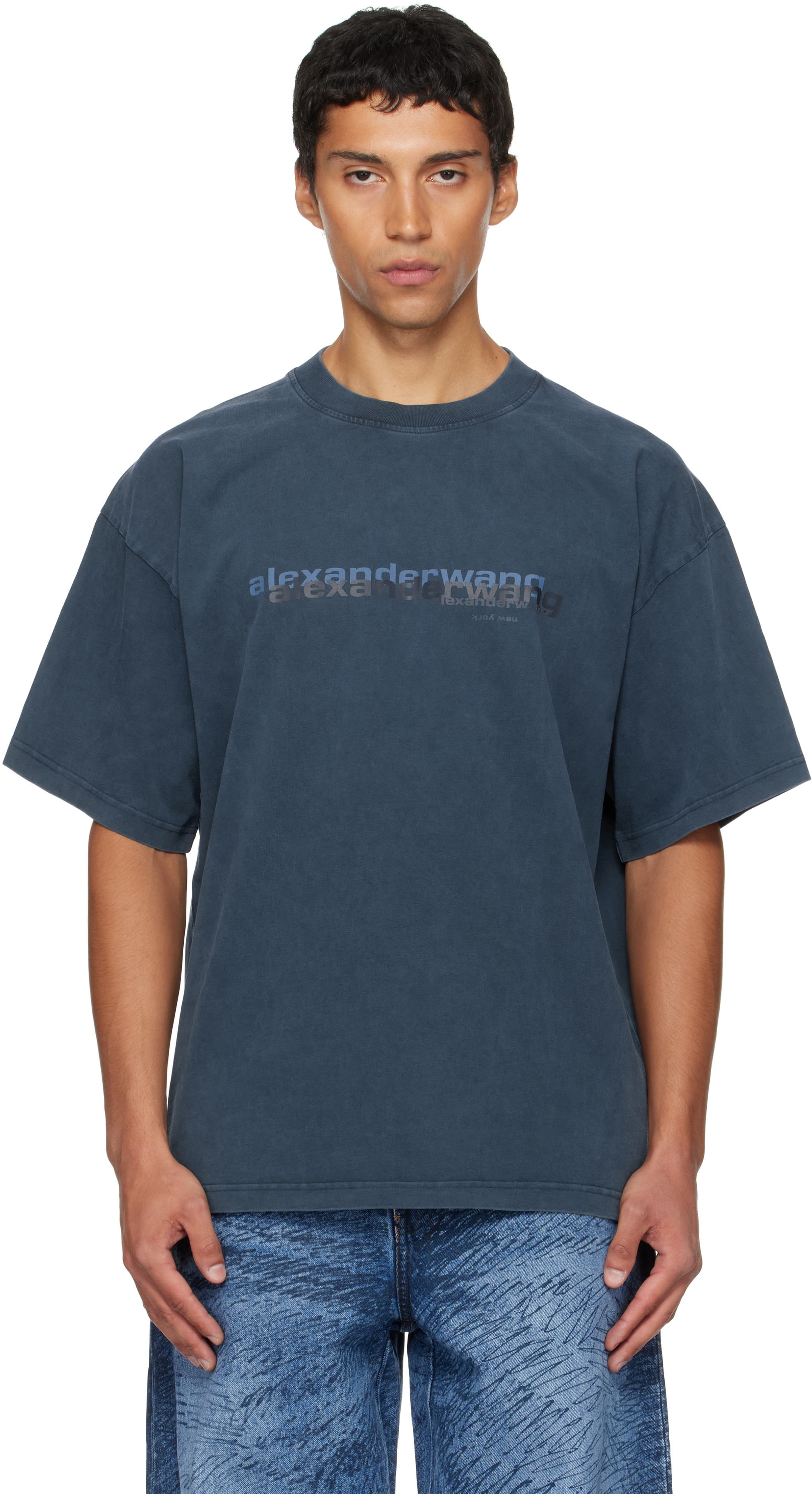 Alexander Wang Navy Short Sleeve T-shirt In Blue