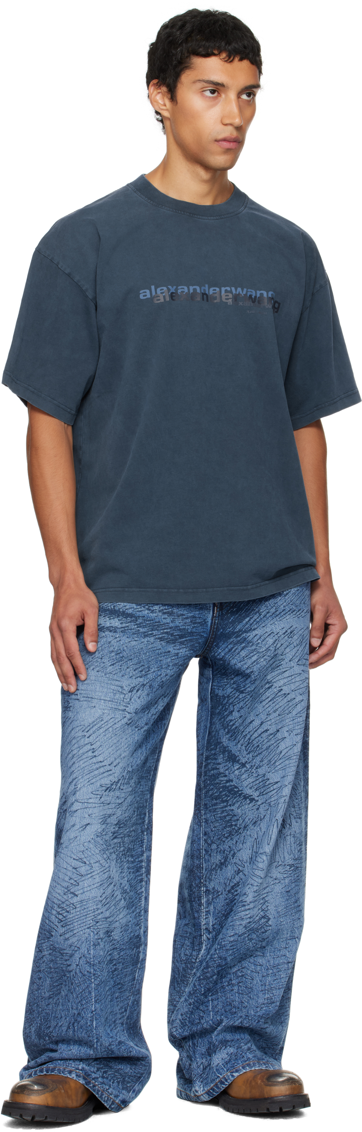 Alexander Wang Navy Short Sleeve T-shirt In Blue