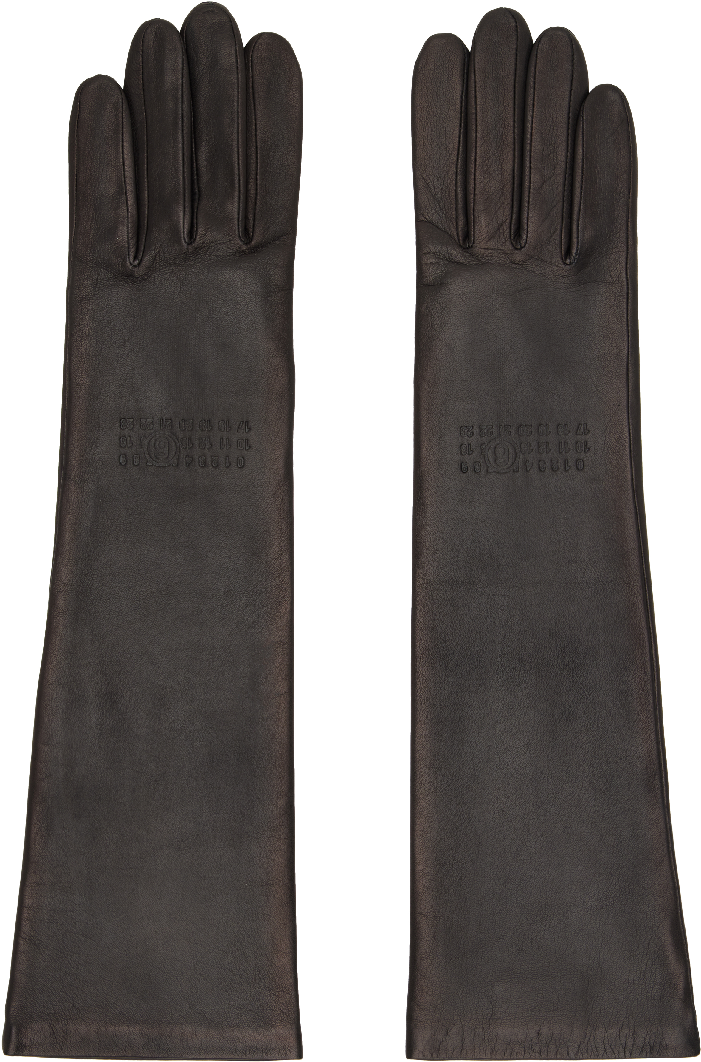 Mm6 Maison Margiela Brown Agnelle Edition Mid-length Leather Gloves In Black