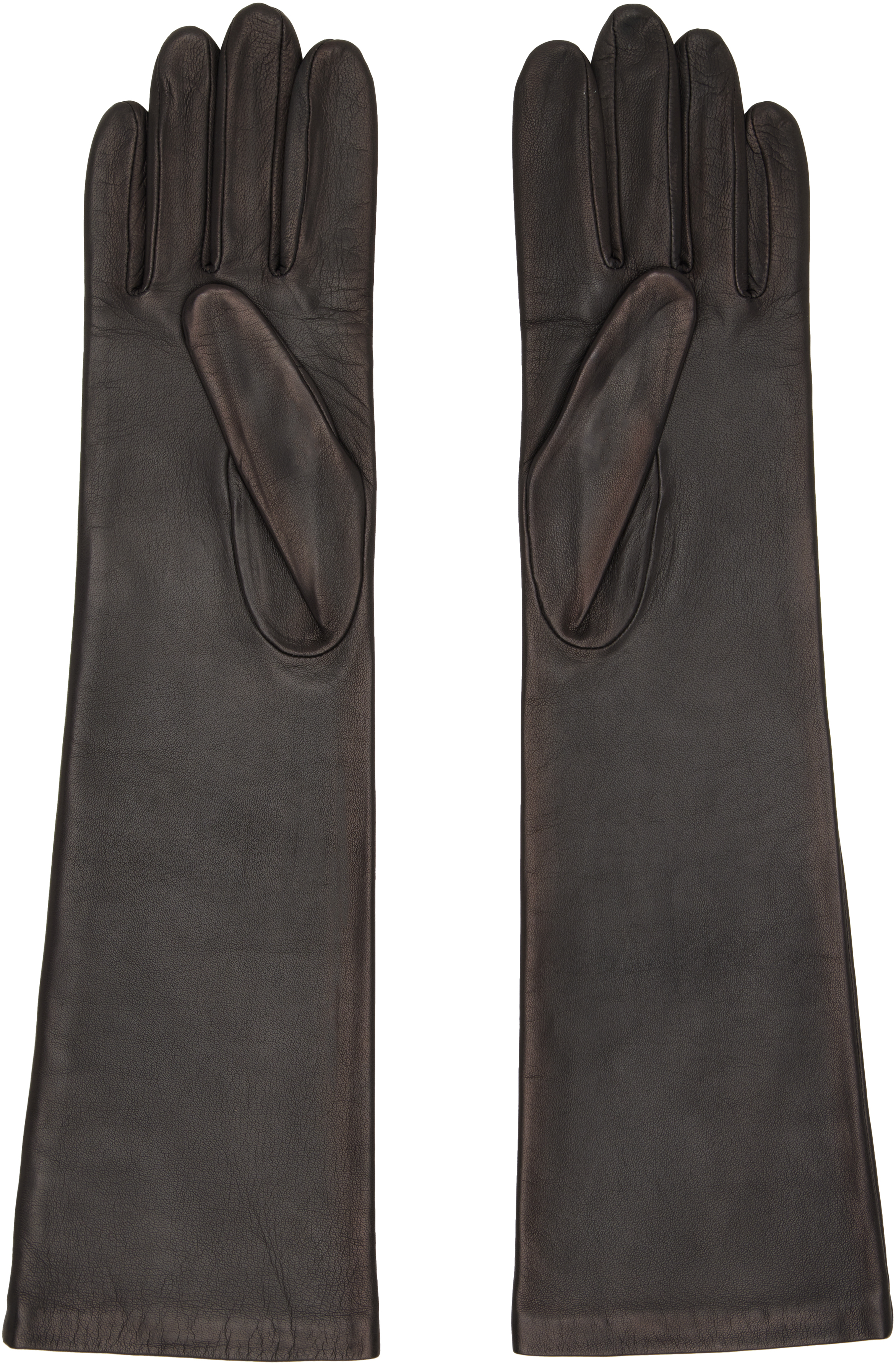 Mm6 Maison Margiela Brown Agnelle Edition Mid-length Leather Gloves In Black
