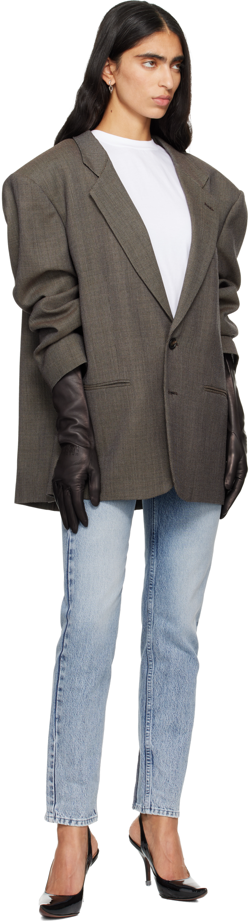 Mm6 Maison Margiela Brown Agnelle Edition Mid-length Leather Gloves In Black