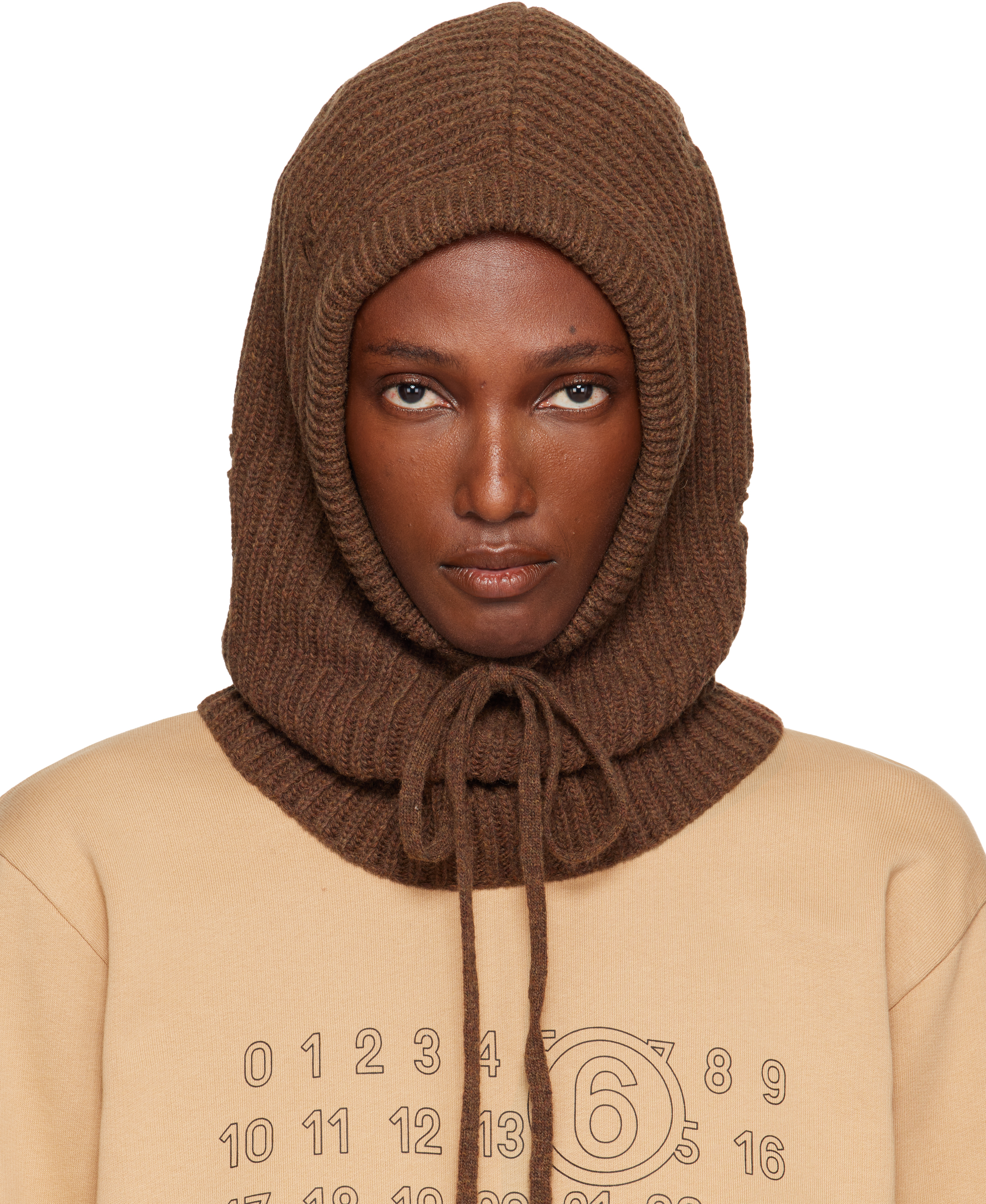 Brown Wool Hood by MM6 Maison Margiela on Sale