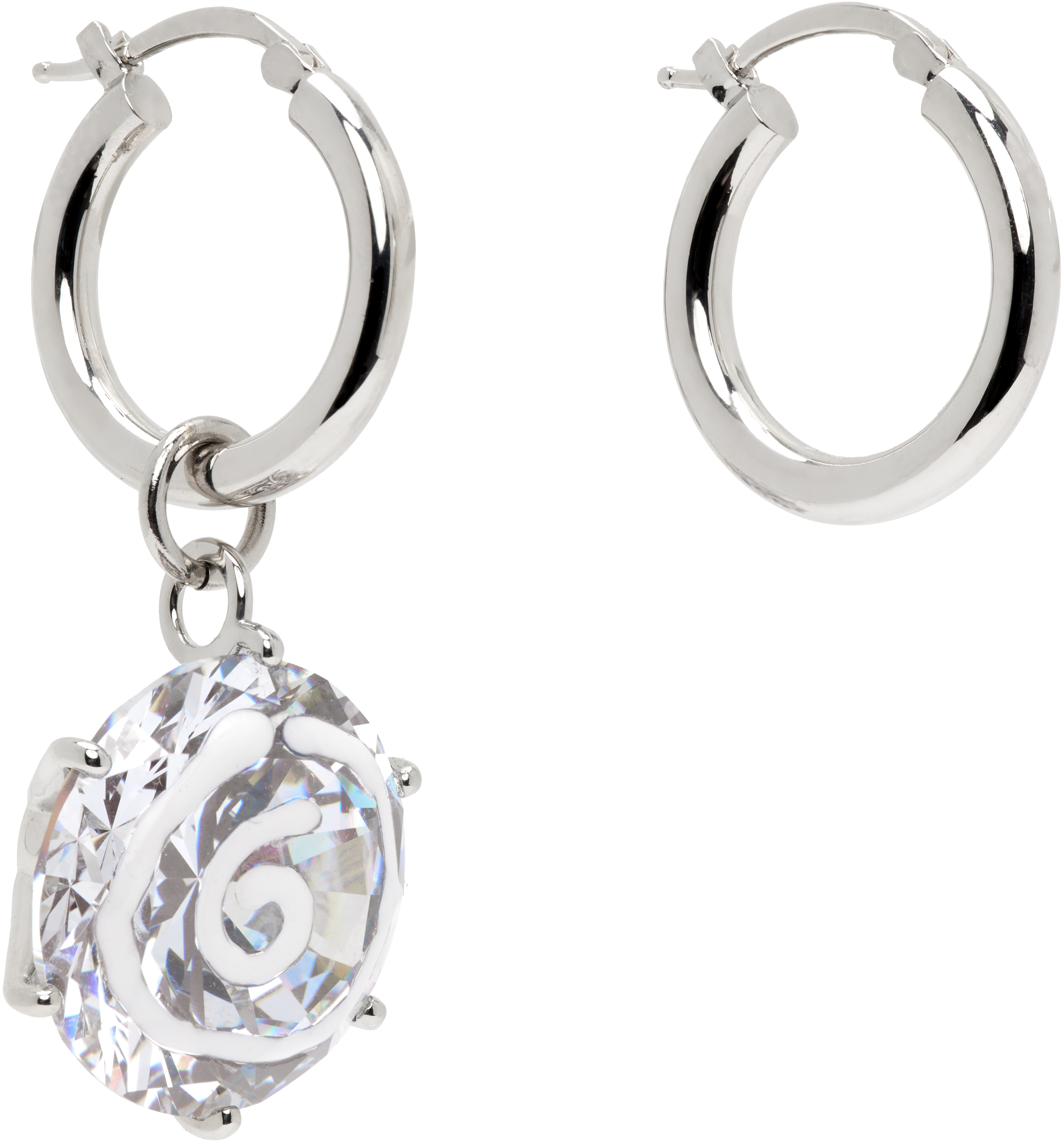 Mm6 Maison Margiela Pendant-embellished Hoop Earrings In Silver