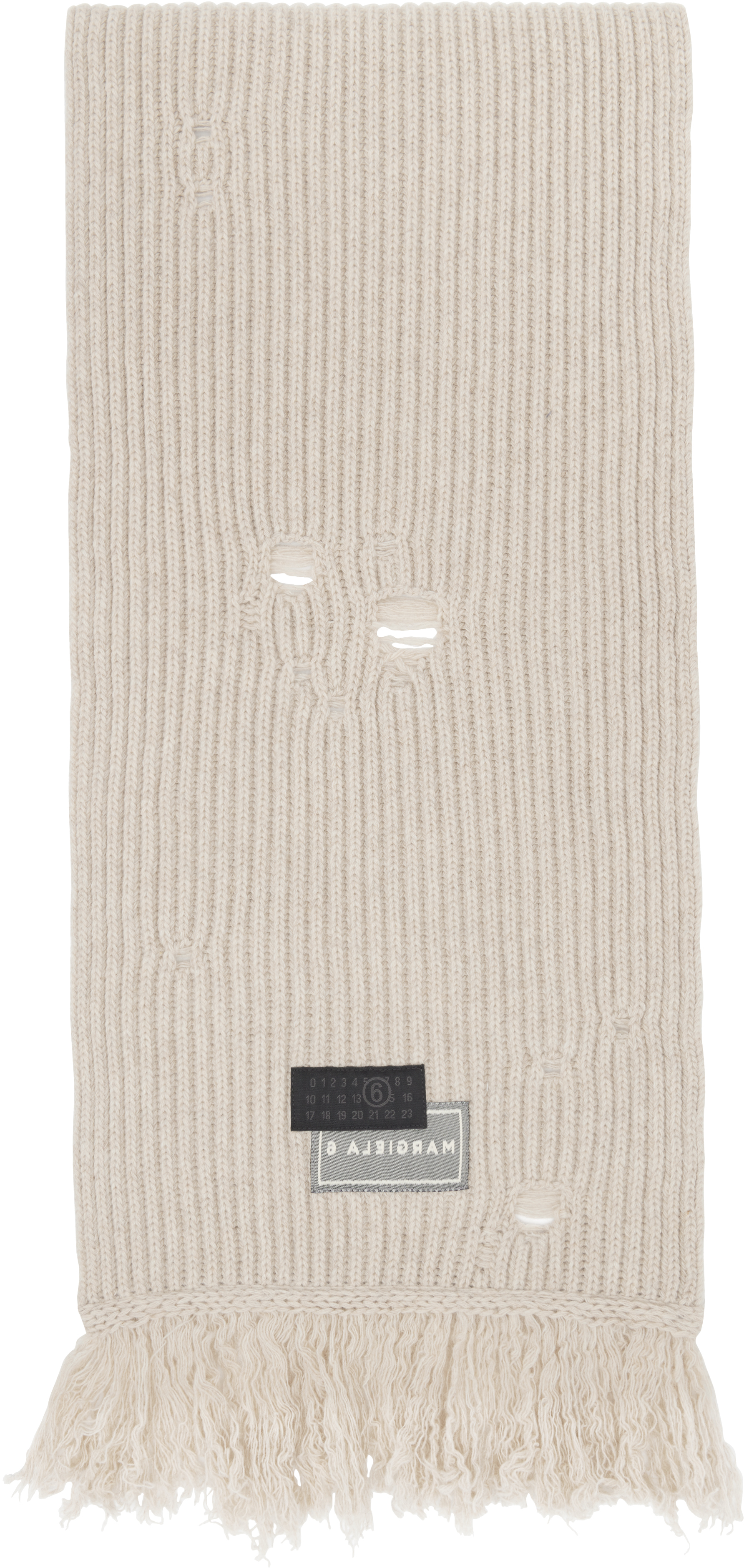 【関税込み】MM6 Maison Margiela ベージュ ウール マフラー MM6 Maison Margiela: ベージュ ウール マフラー | SSENSE 日本