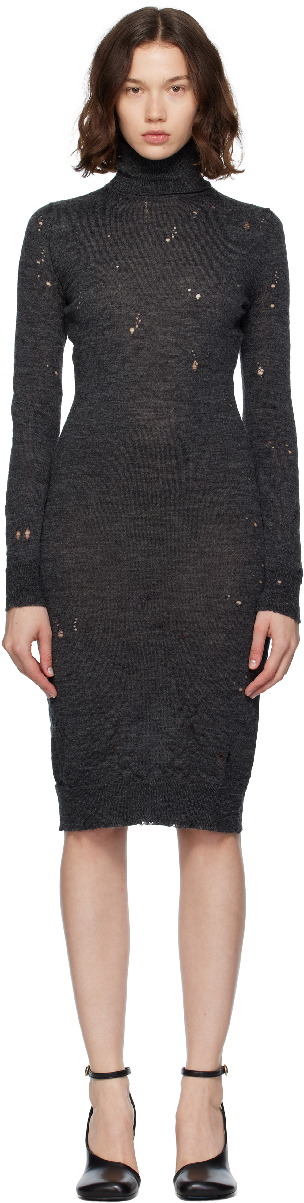 Gray Turtleneck Midi Dress