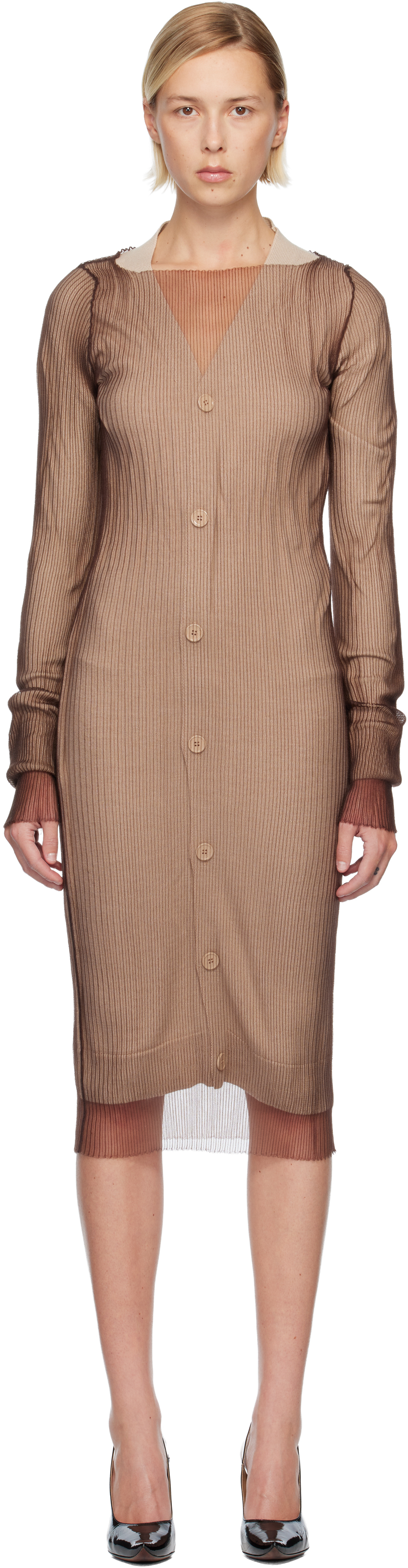 knitted black and white dress Raven Striped Knit Midi Dress - Black/White