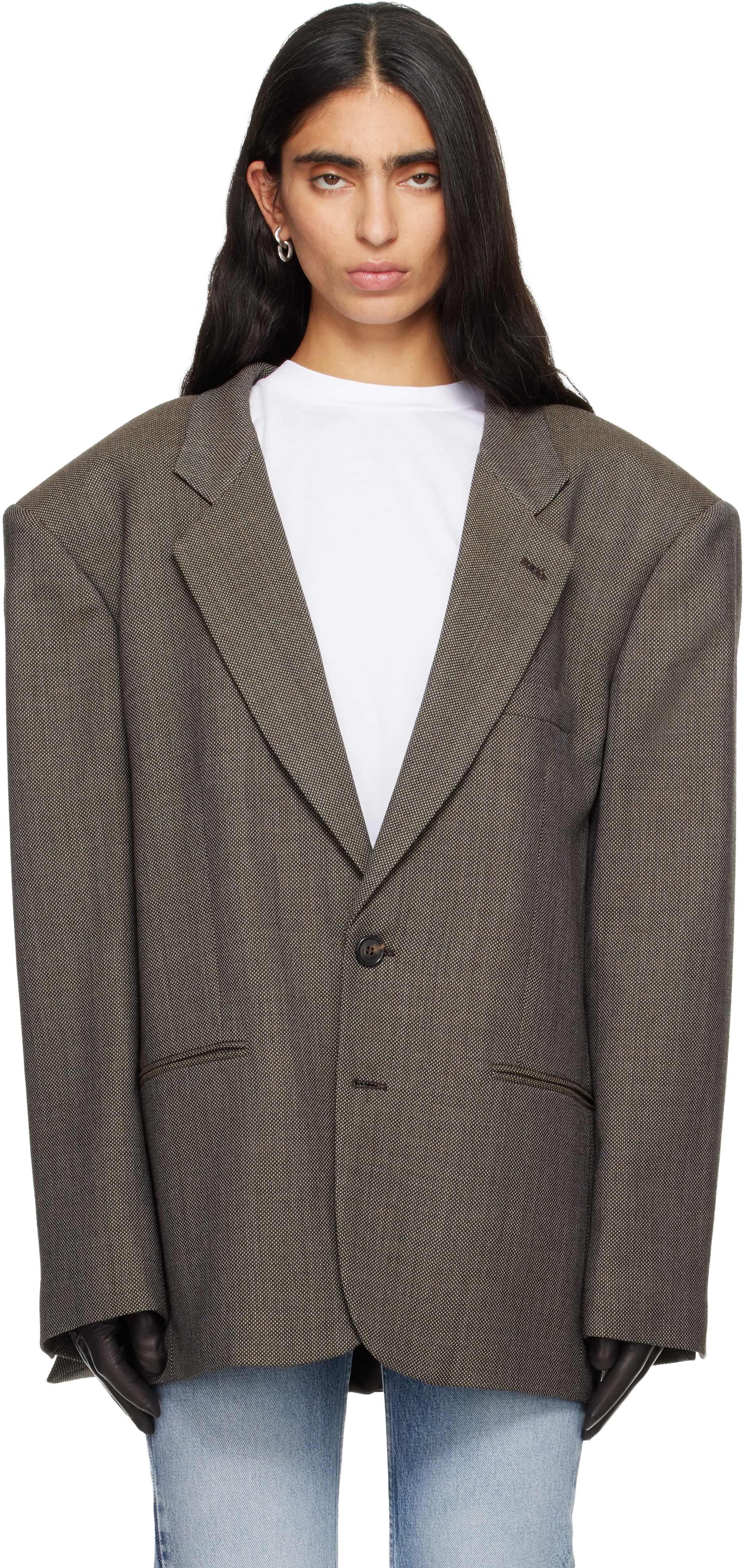 Mm6 Maison Margiela Brown Oversized Wool Blazer