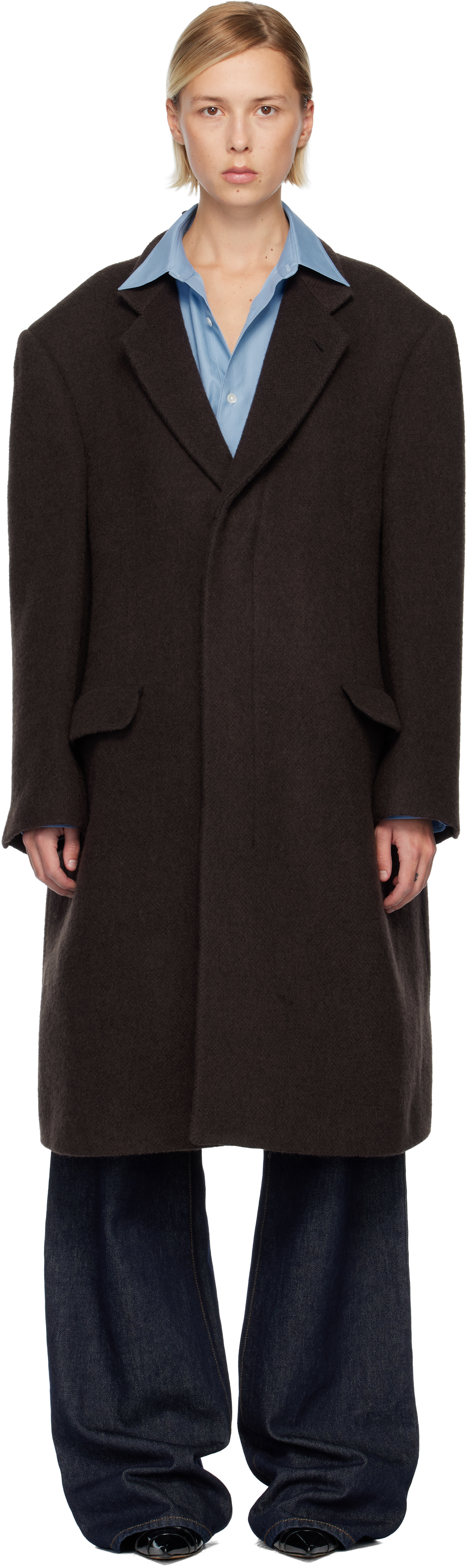 MM6 Maison Margiela: Brown Draped Panel Coat | SSENSE